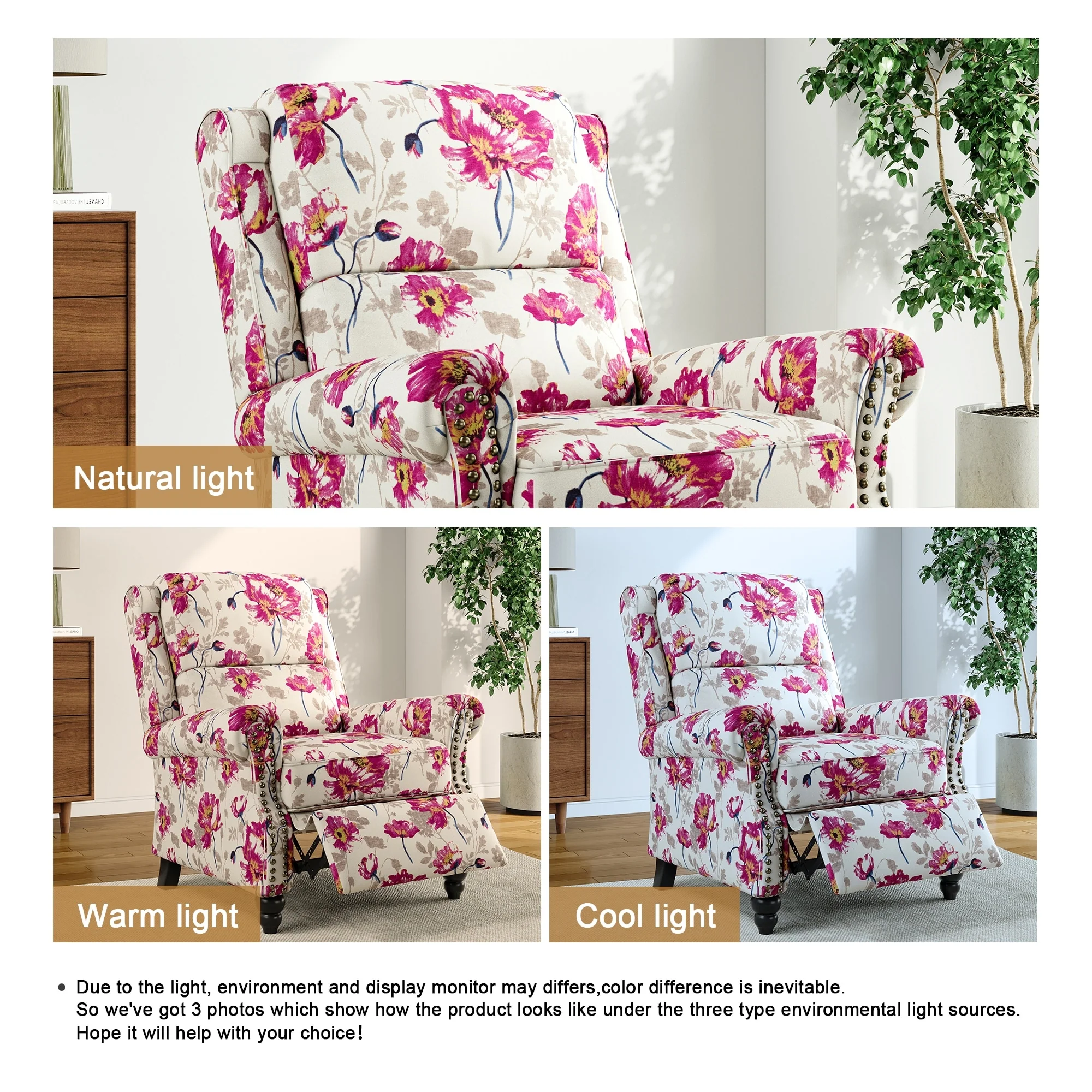 Alisa 35'' W Vegan Leather/ Linen Glider Push Back Recliner Chair