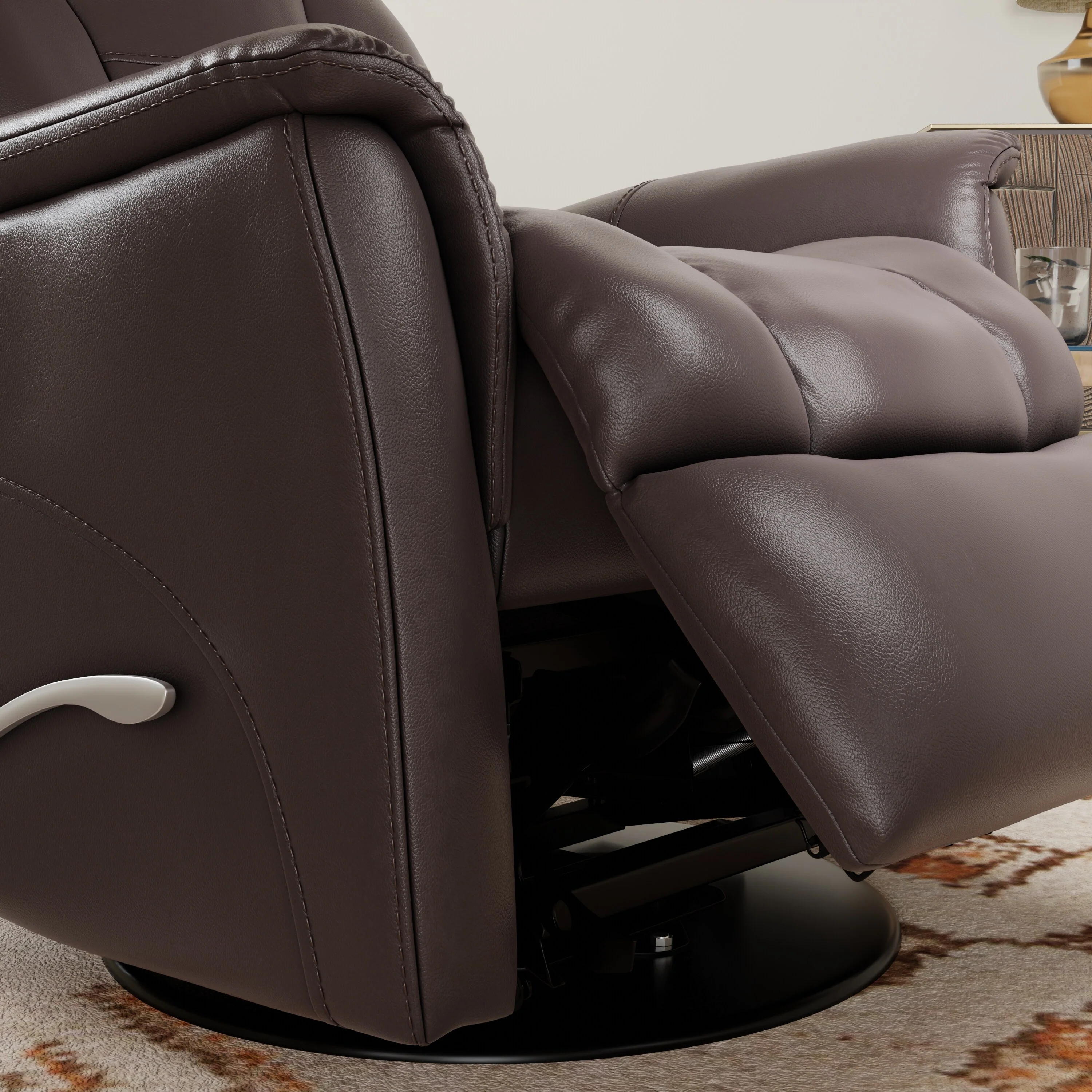 Global Home Swivel Glider Recliner with Manual Adjustable Headrest  Footrest In Faux Leather Bentley