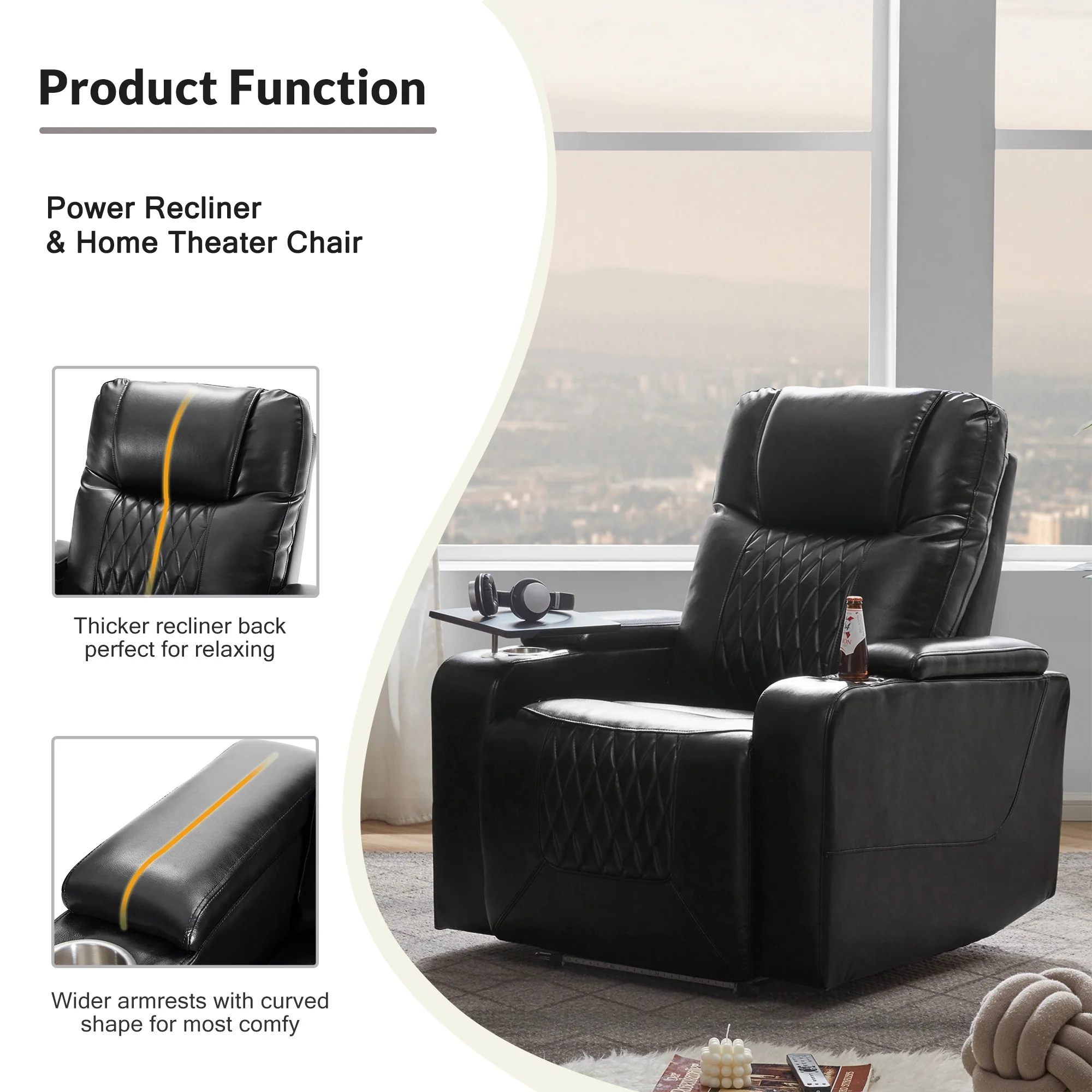 Nestfair Power Motion Recliner with 2 Cup Holders and 360�� Swivel Tray Table