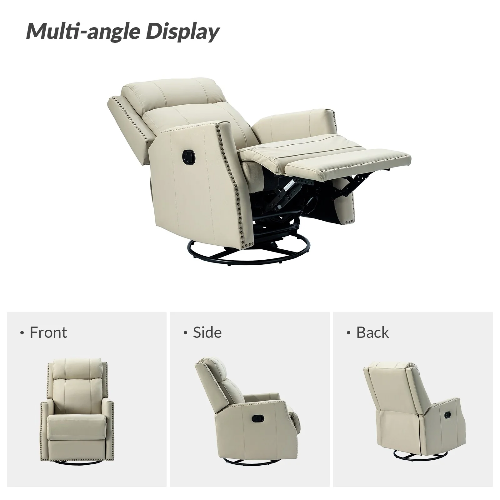 Demeter modern Genuine Leather Swivel Nursery Chair with Nailhead Trims Set of 2 by HULALA HOME