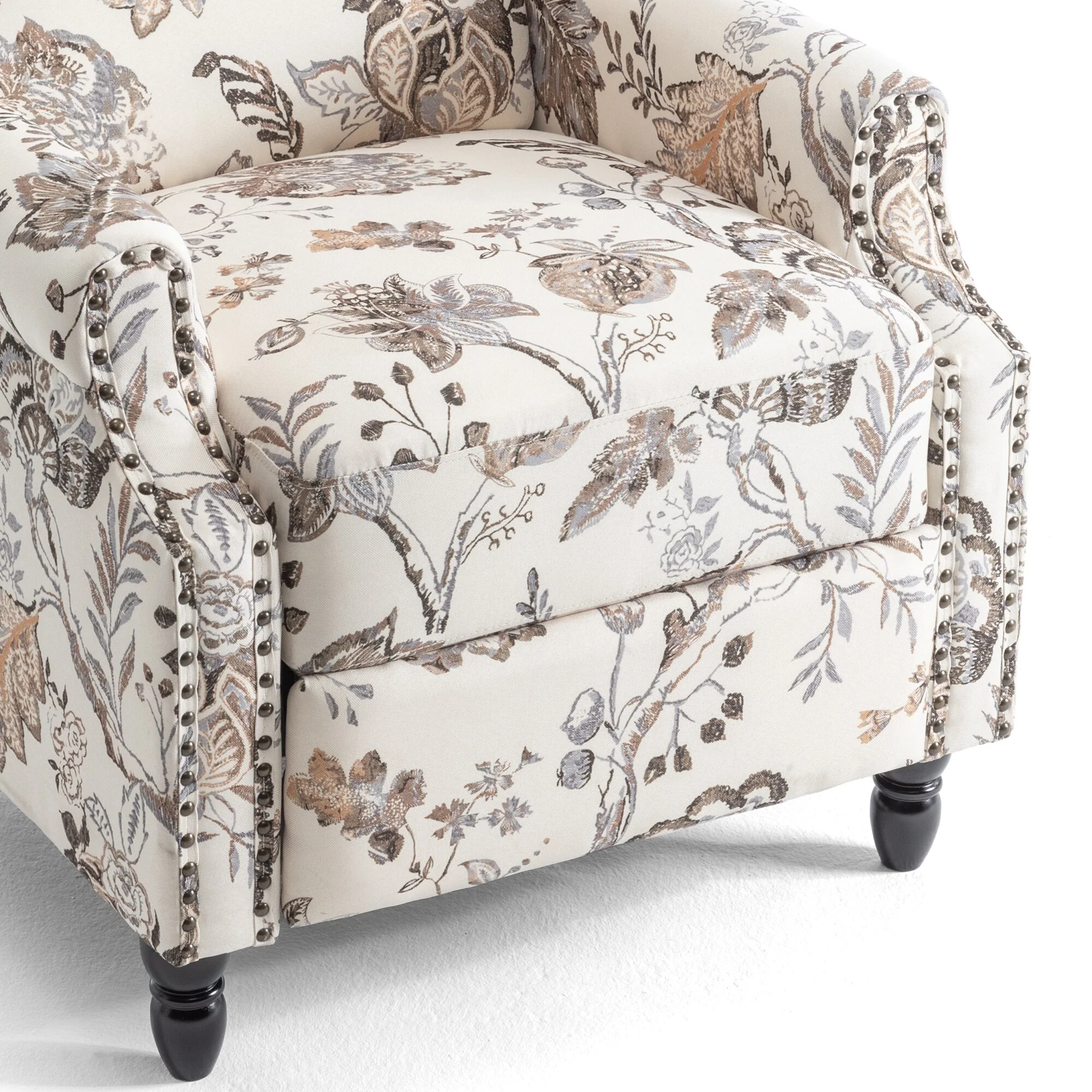 Linen Manual Upholstered Recliner with Wood Legs