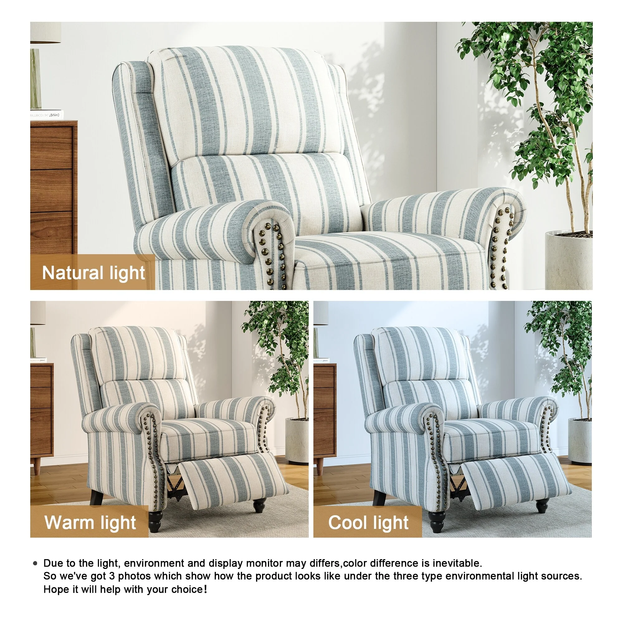 Alisa 35'' W Vegan Leather/ Linen Glider Push Back Recliner Chair