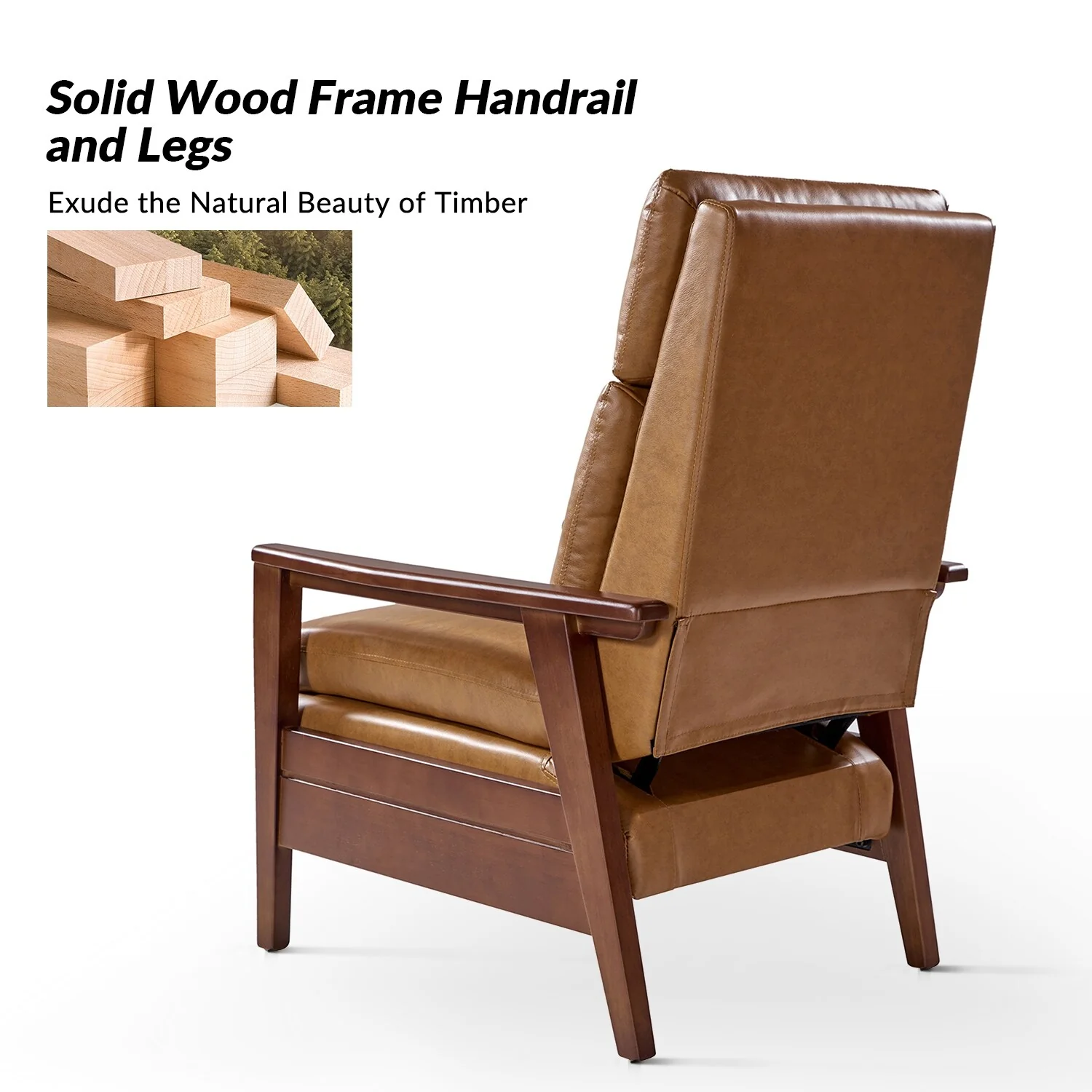 Patrick Mid-century Vegan Leather Solid Wood Recliner by HULALA HOME