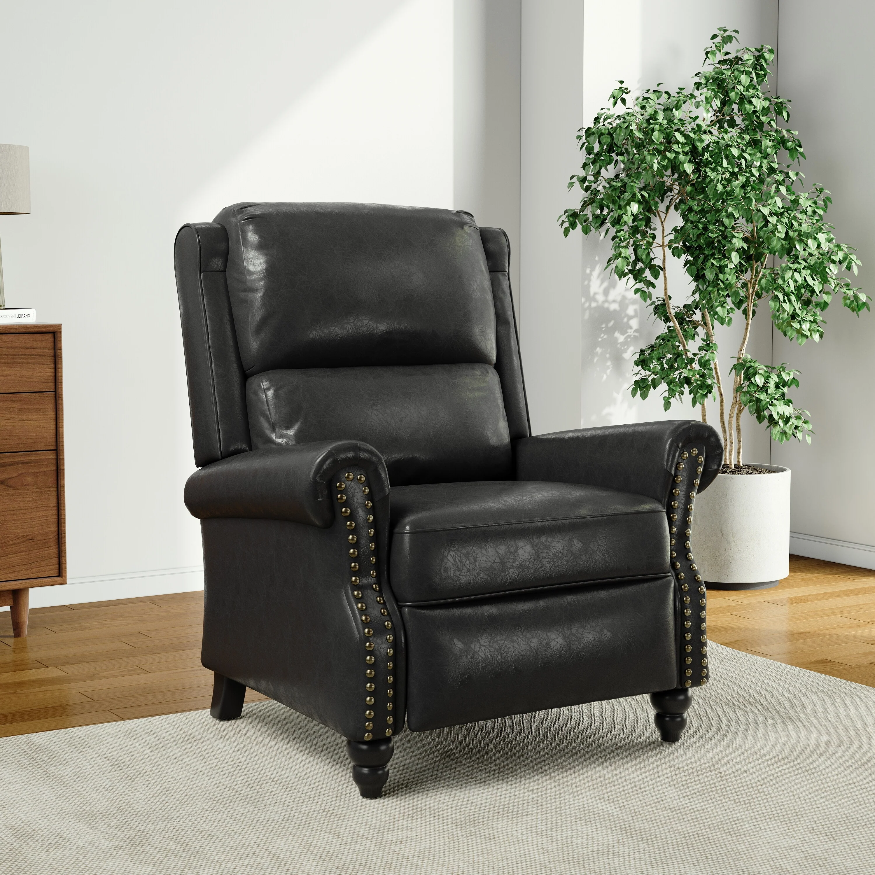 Alisa 35'' W Vegan Leather/ Linen Glider Push Back Recliner Chair