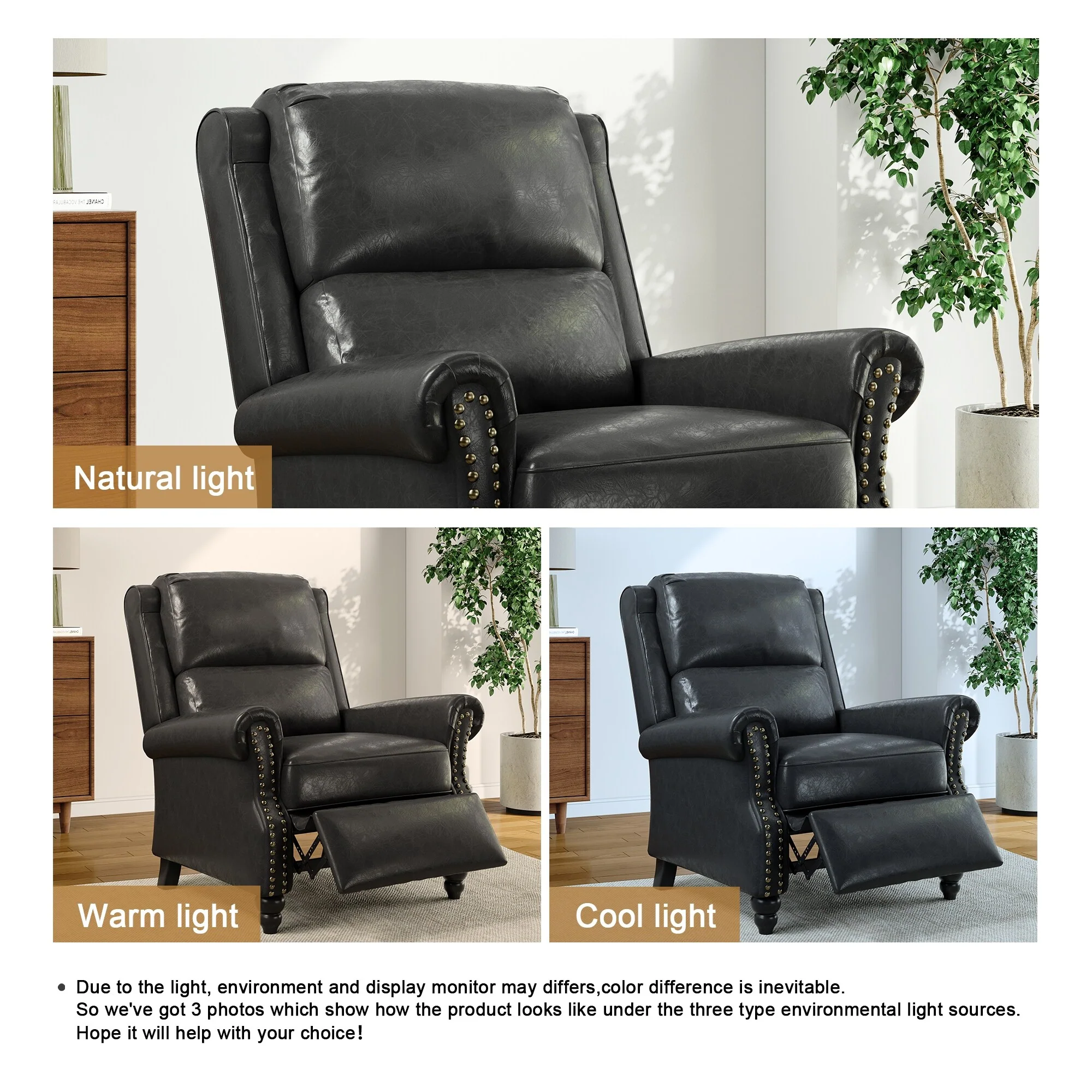 Alisa 35'' W Vegan Leather/ Linen Glider Push Back Recliner Chair