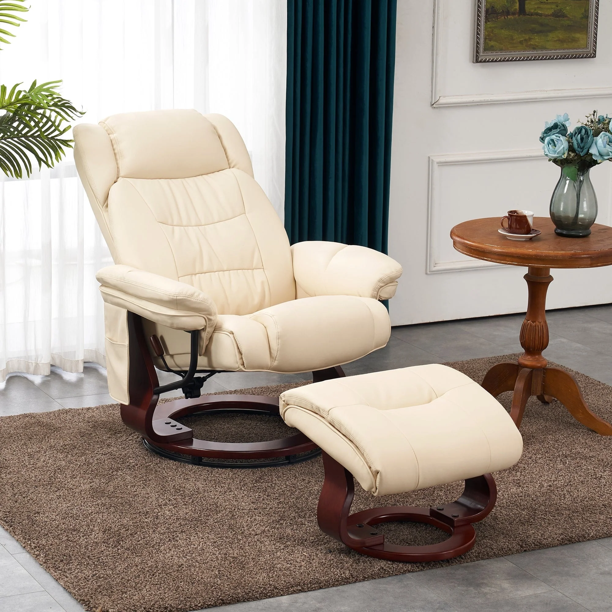 MCombo Swivel Recliners with Ottoman, Vibration Massage TV Chairs with Side Pocket