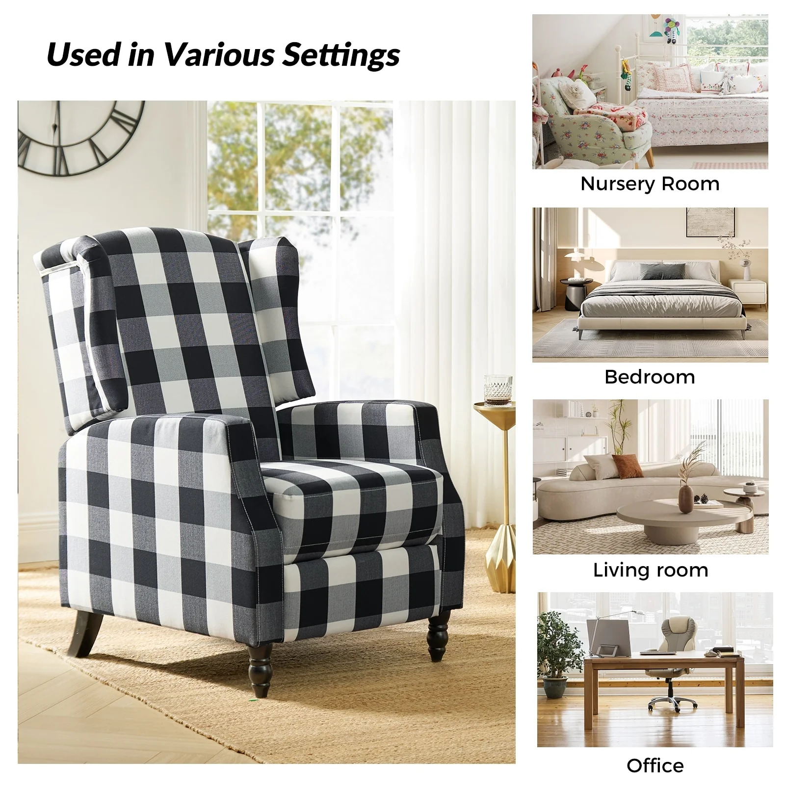 Damaris Mid-Century Modern Manual Pushback Recliner with Wingback Design Set of 2 by HULALA HOME