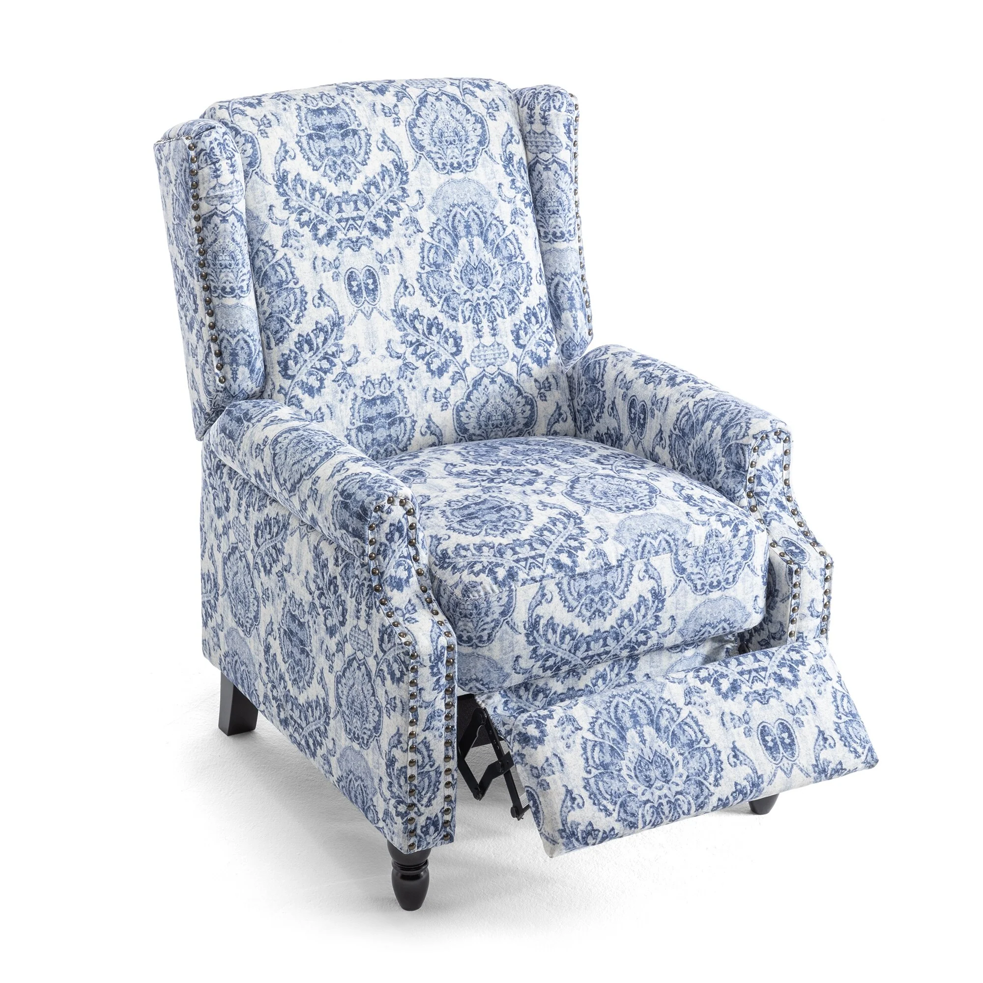 Linen Manual Upholstered Recliner with Wood Legs