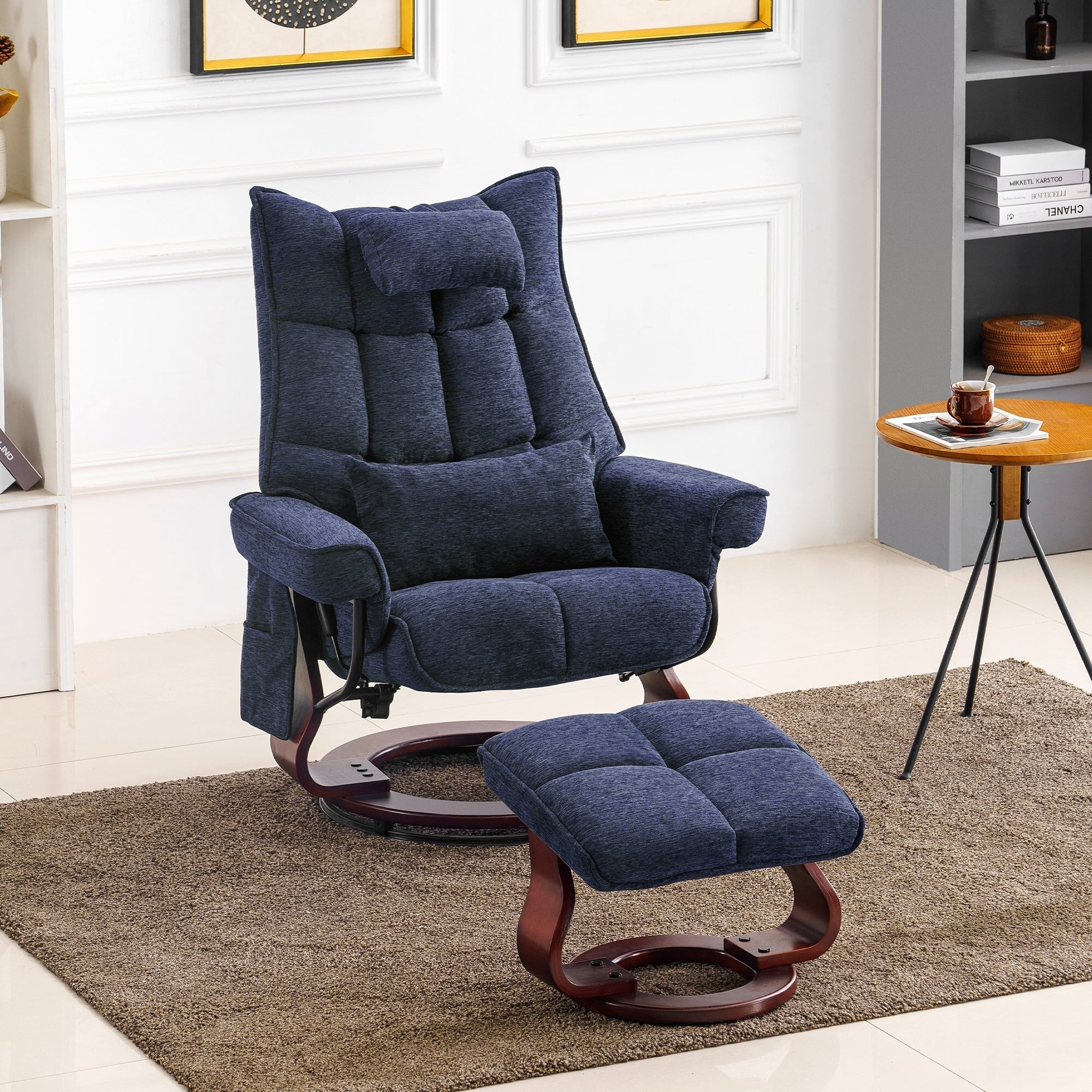 MCombo Swivel Recliner with Ottoman and Neck Pillow, Chenille Fabric