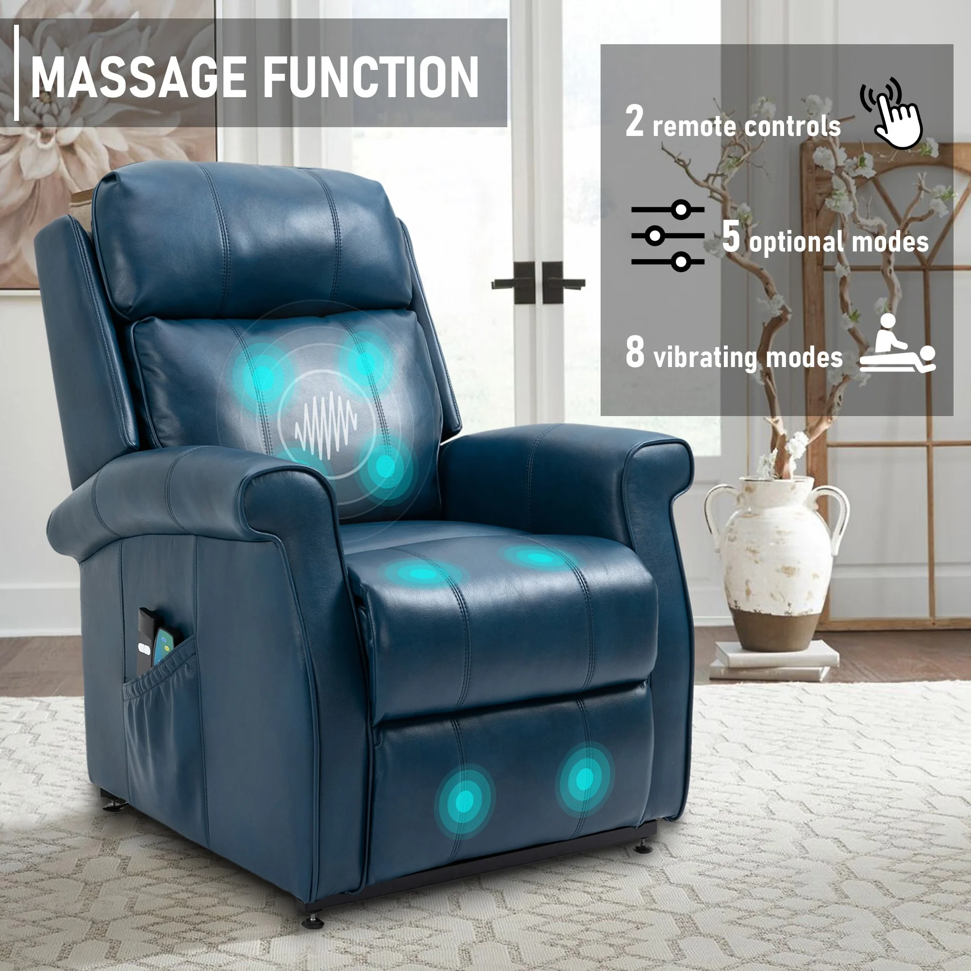 Clihome Faux Leather Elderly Power Lift Recliner Chair with Massage