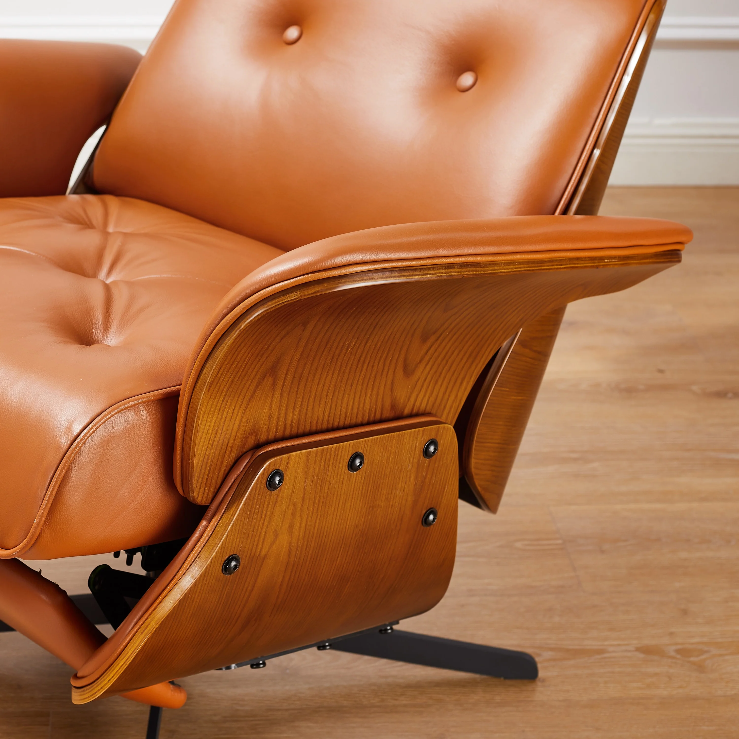 Art Leon Mid-century Modern Genuine Leather Lounge Chair Recliner