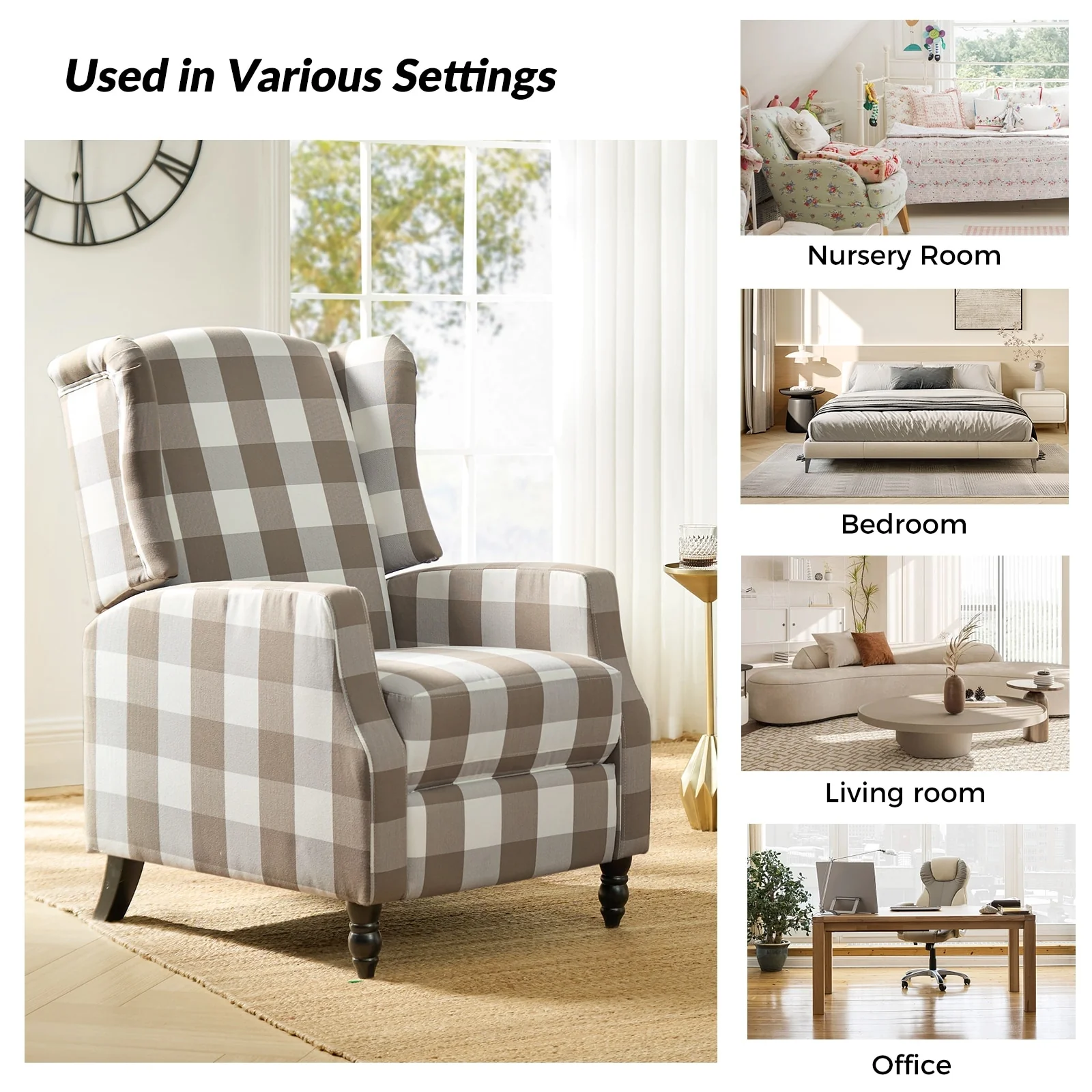 Damaris Mid-Century Modern Manual Pushback Recliner with Wingback Design Set of 2 by HULALA HOME