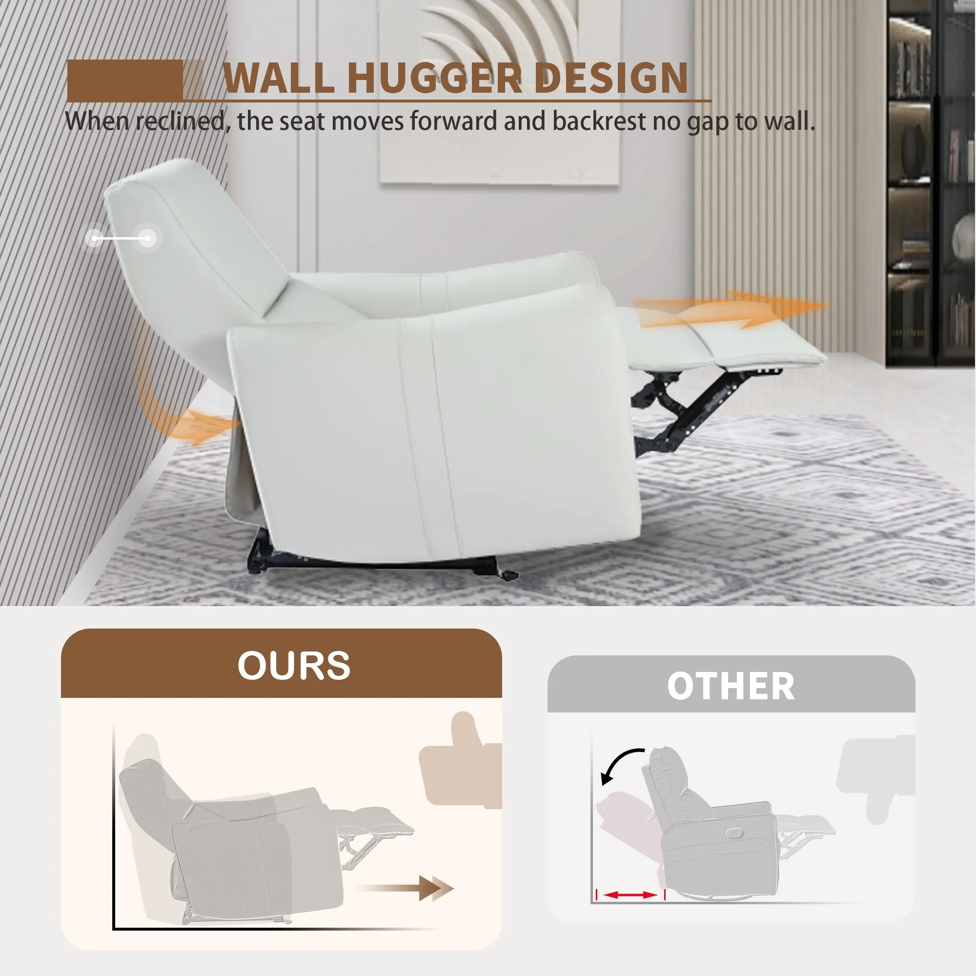 PU Leather Wall?Hugger Power Recliner Chair with USB?C & 330?lbs Capacity
