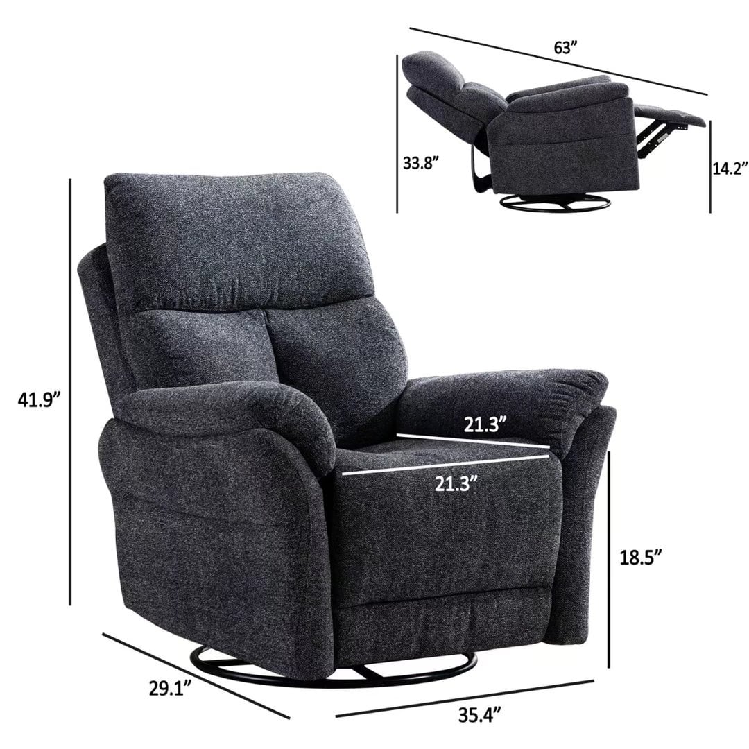 Fabric Overstuffed Swivel Rocker Manual Recliner Chair