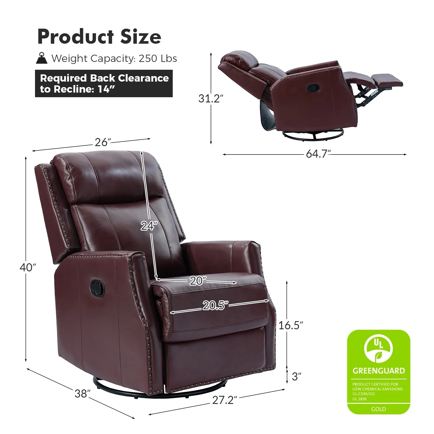 Demeter modern Genuine Leather Swivel Nursery Chair with Nailhead Trims Set of 2 by HULALA HOME