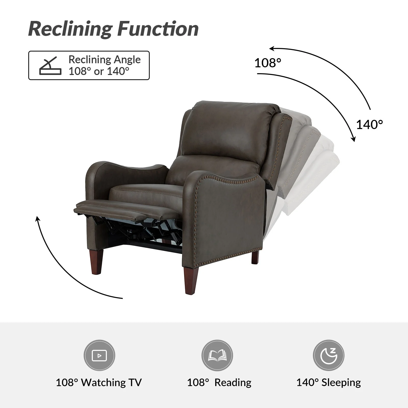 Brigida Modern Genuine Leather Nailhead Trim Recliner with Adjustable Footrest Set of 2 by HULALA HOME