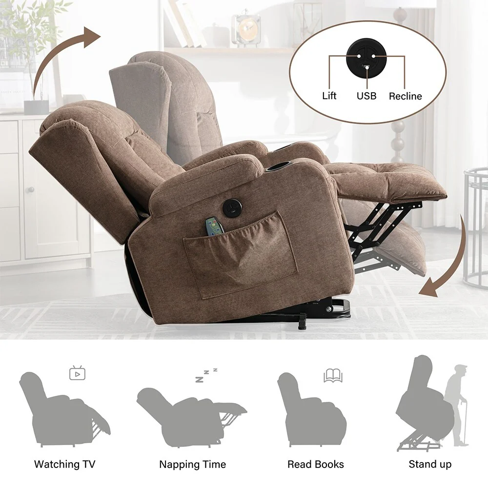 Modern Power Lift Recliner Chair w/Massage  Heat, Infinite Position