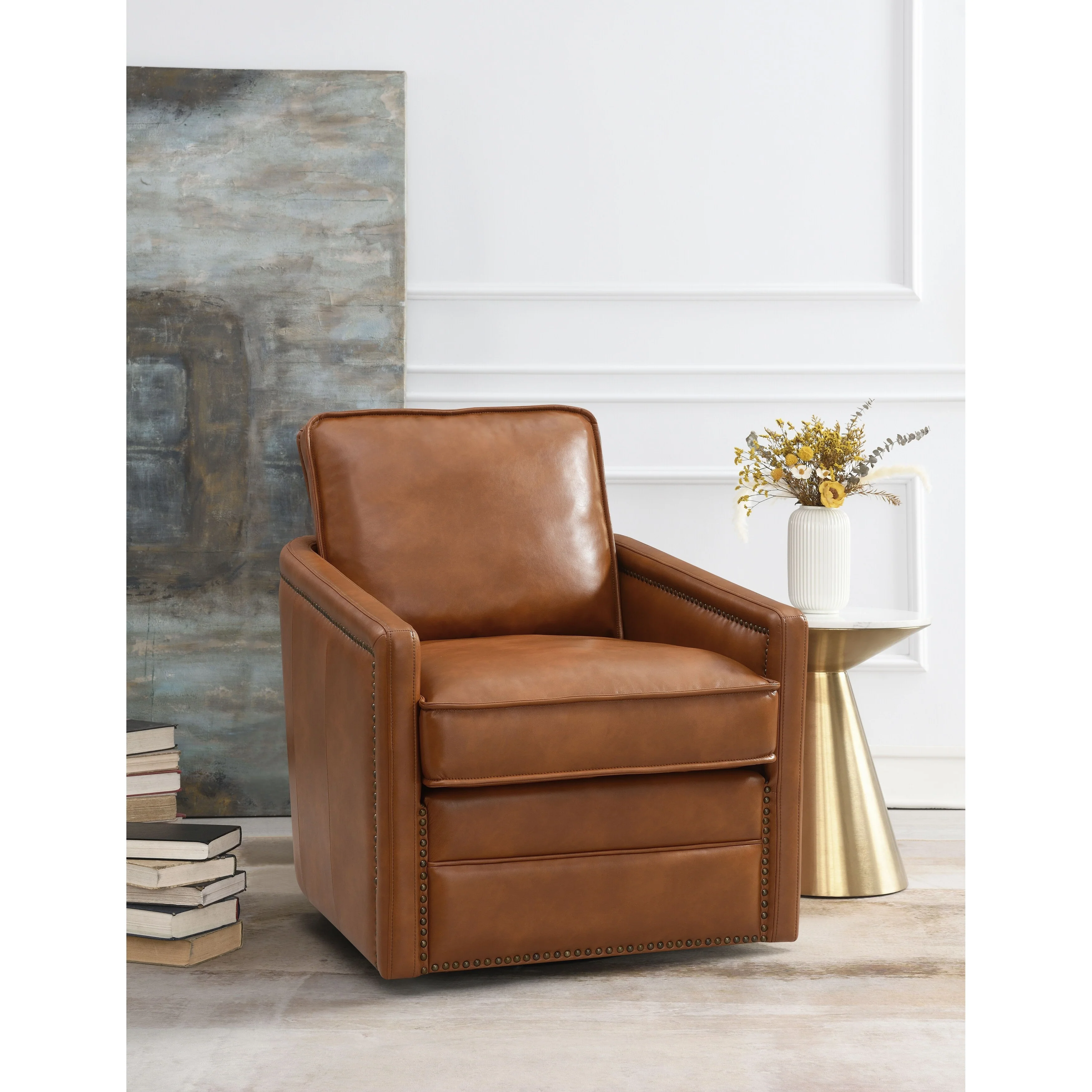 Brown Leather Aire Swivel Chair W/Glider
