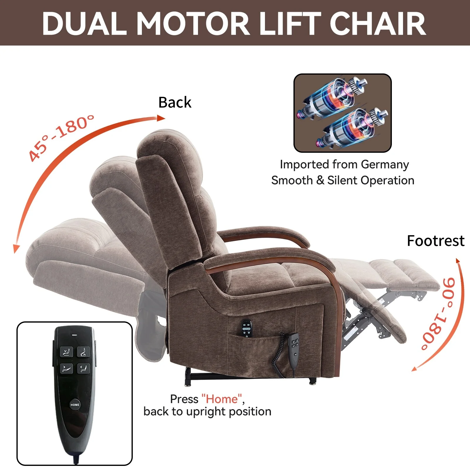 Chenille Power Lift Recliner with Massage & Wood Armrests