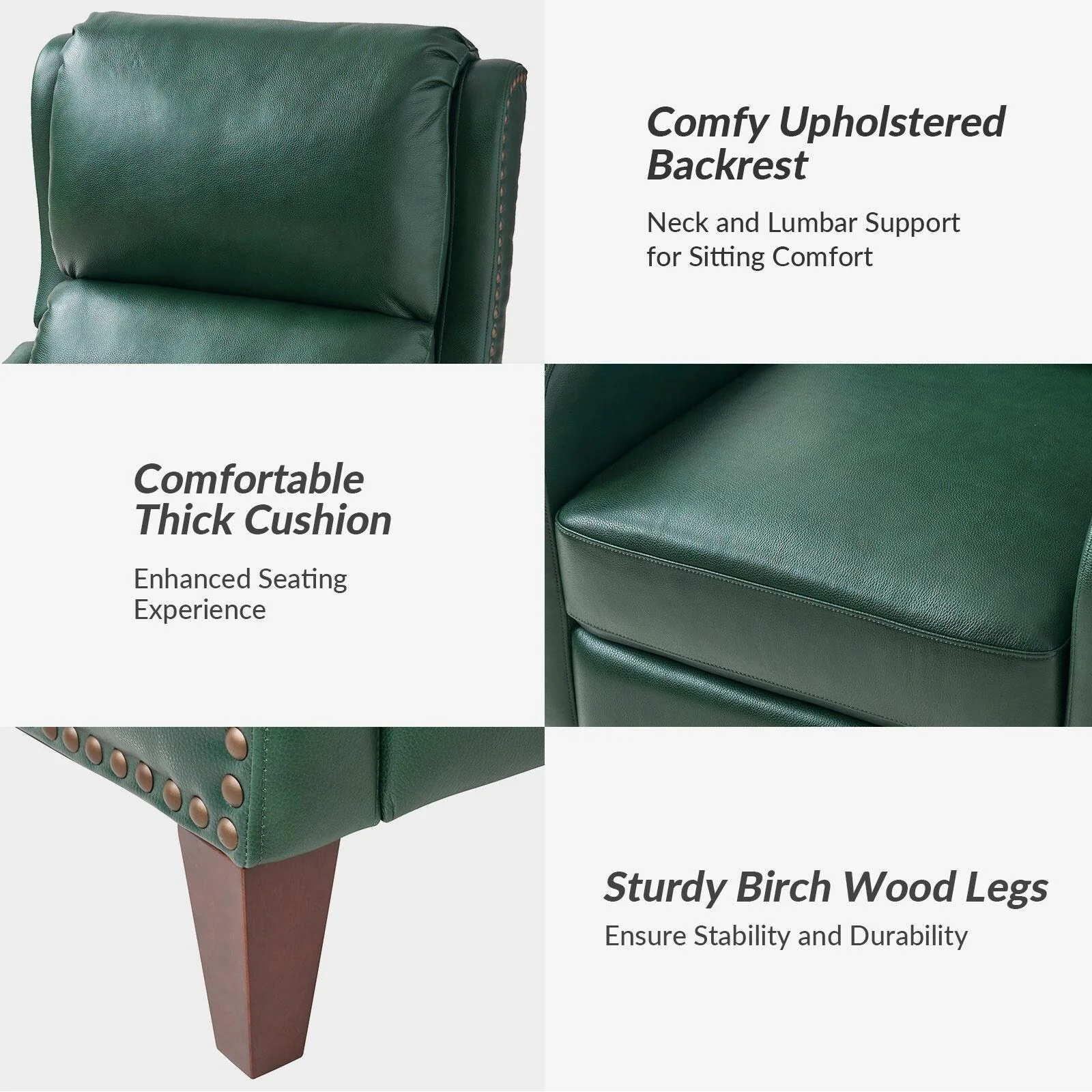 Brigida Modern Genuine Leather Nailhead Trim Recliner with Adjustable Footrest Set of 2 by HULALA HOME