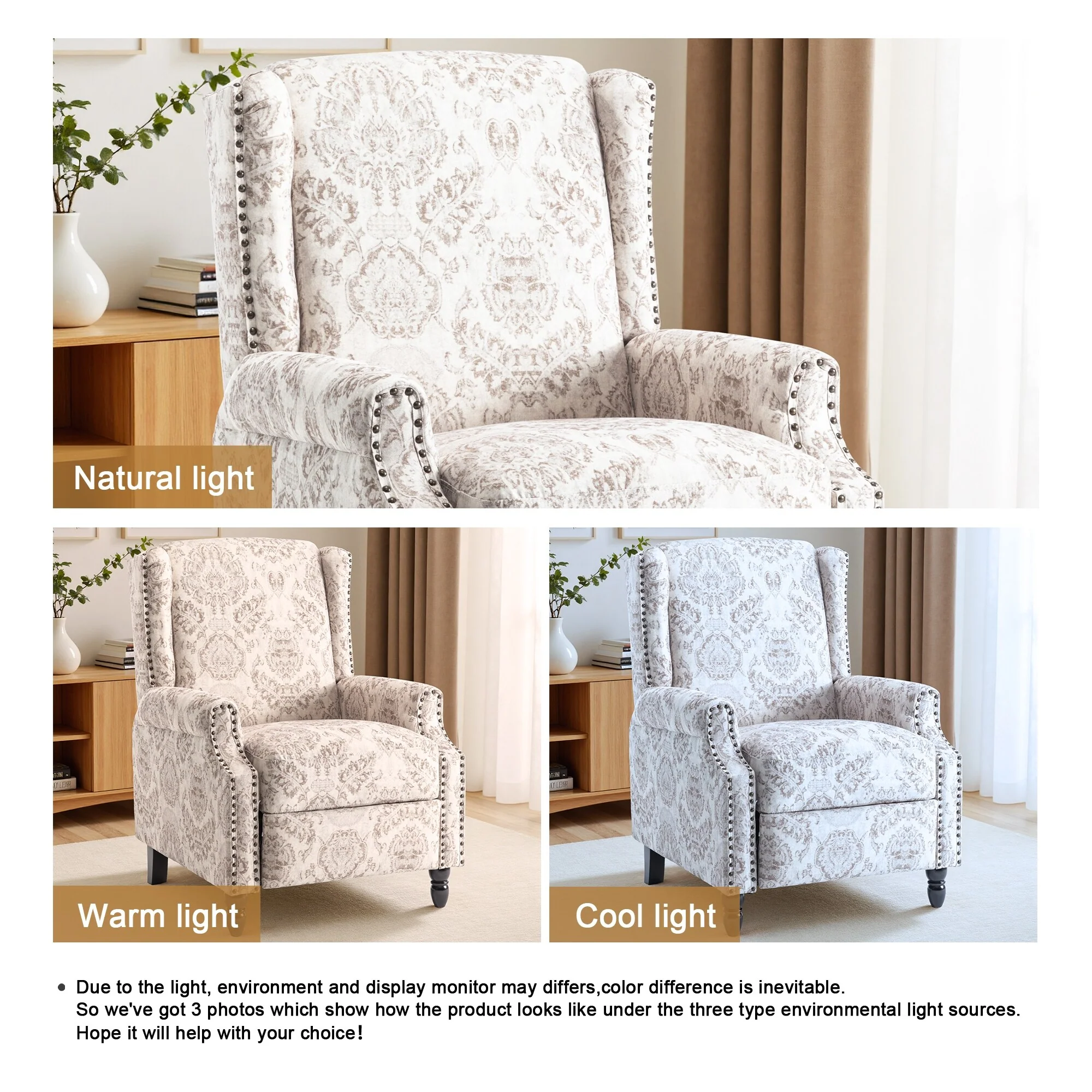 Linen Manual Upholstered Recliner with Wood Legs