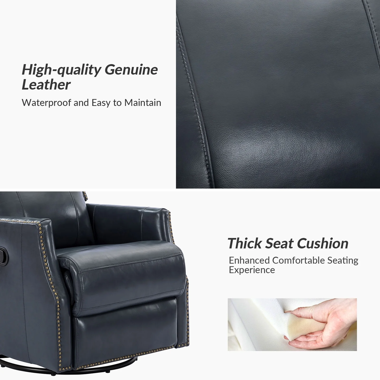 Demeter modern Genuine Leather Swivel Nursery Chair with Nailhead Trims Set of 2 by HULALA HOME