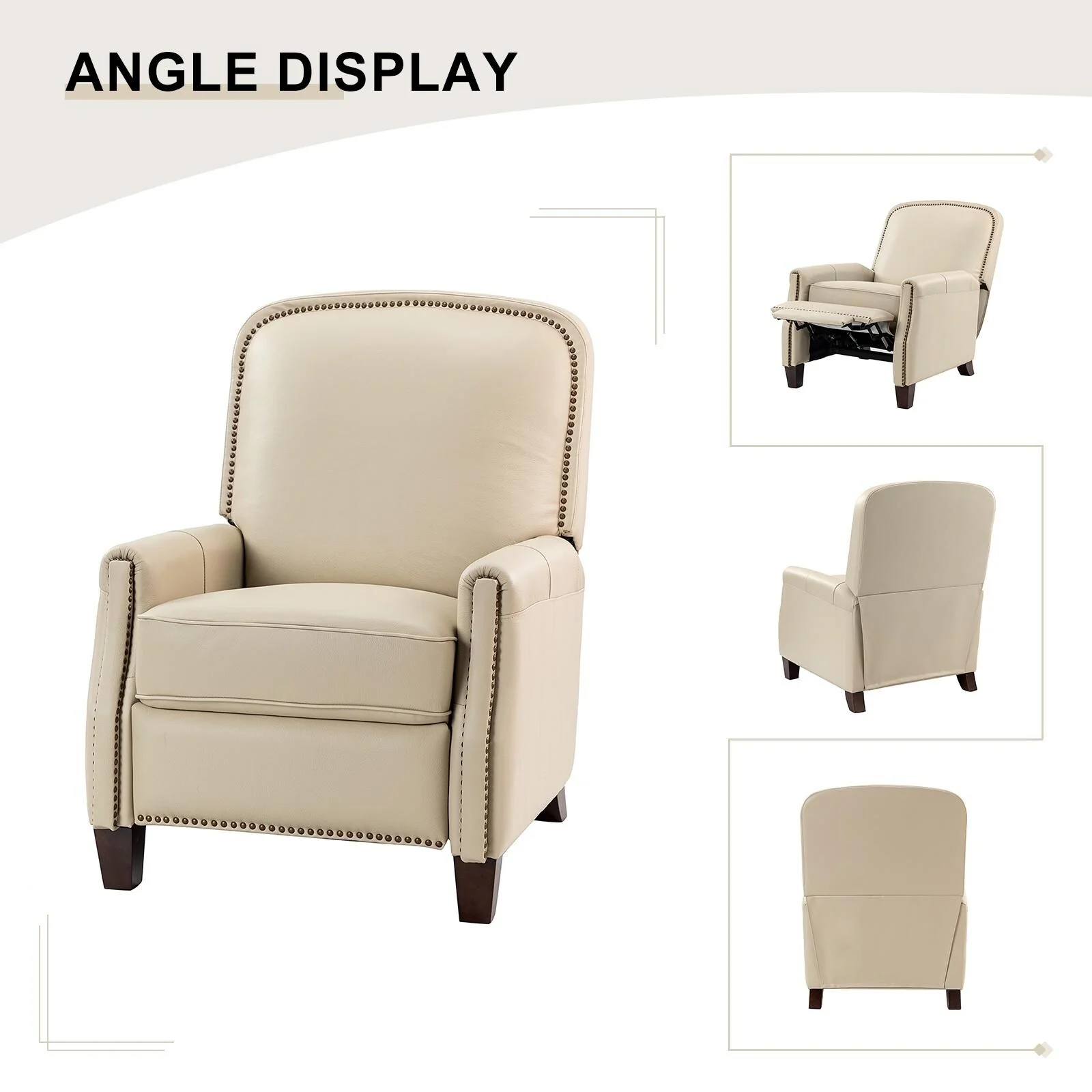 Gladis Modern Retro Genuine Leather Recliner with Nailhead Trim by HULALA HOME