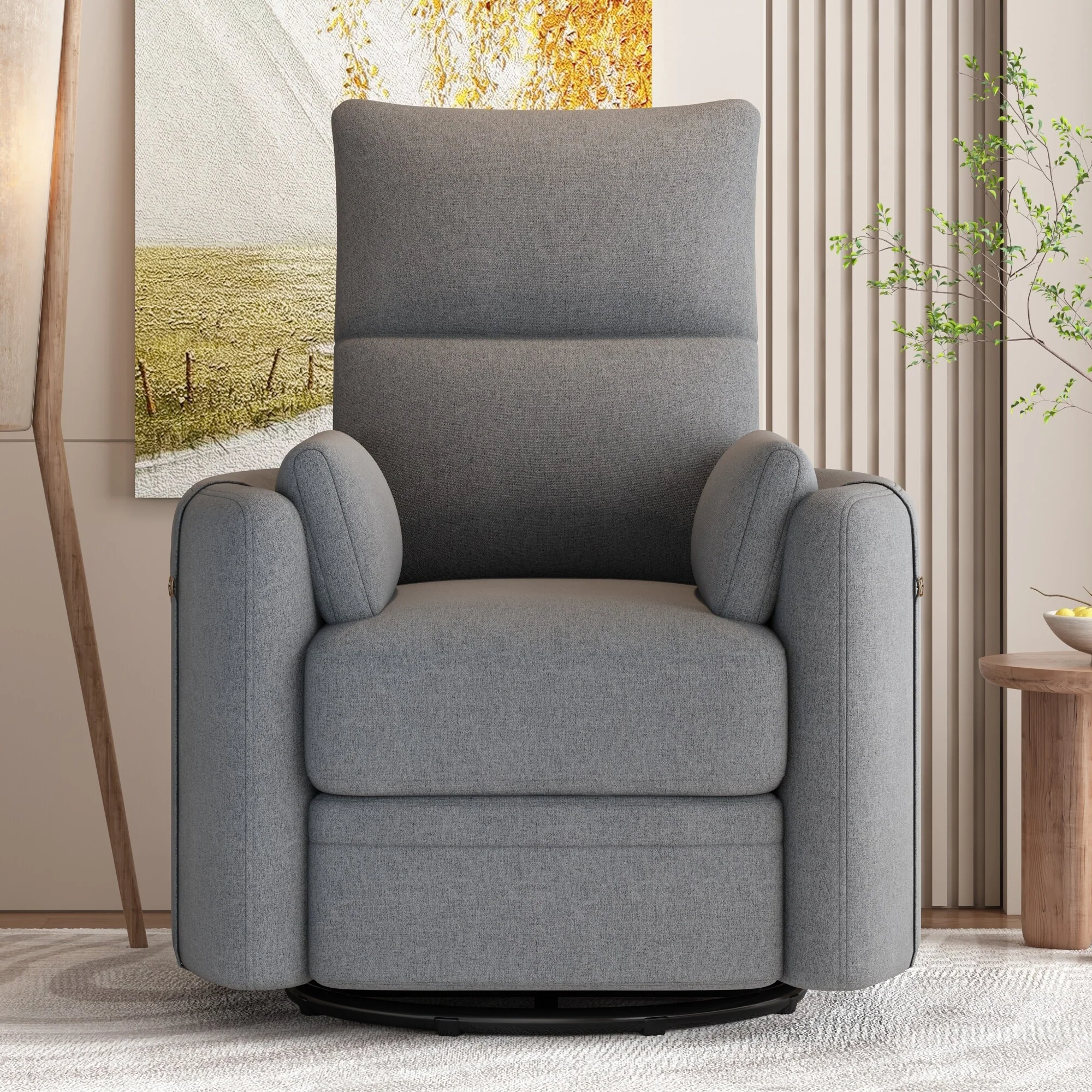 Beige Manual Rocker Recliner Chair with 360�� Swivel and Adjustable Backrest, Includes Two Removable Pillows