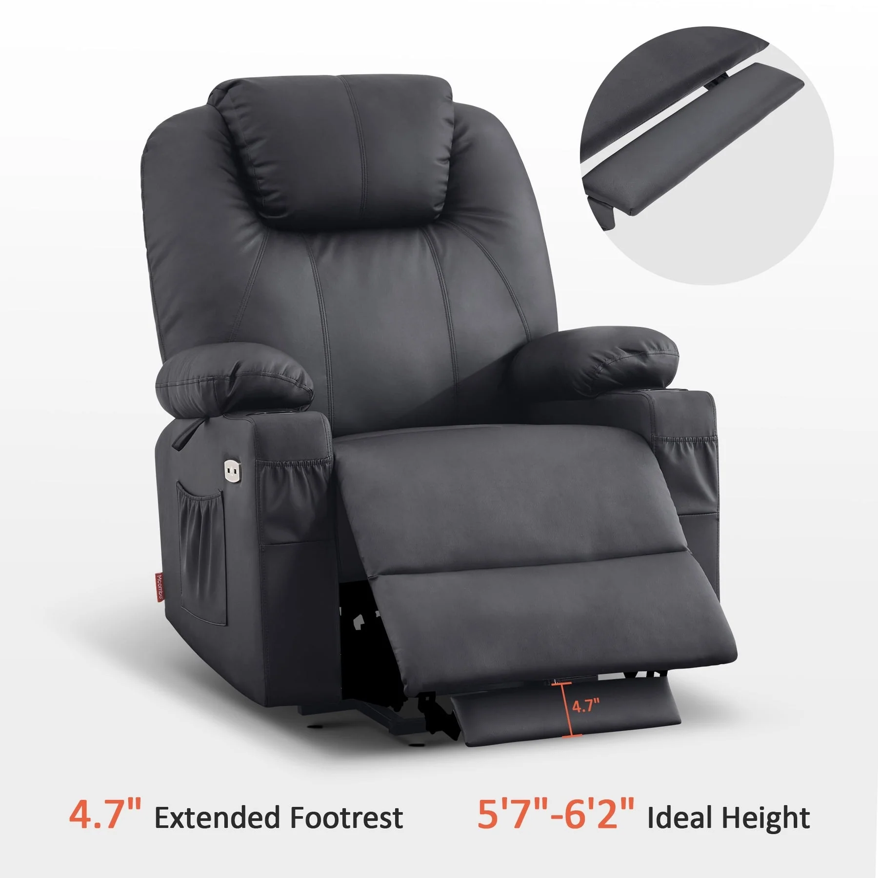MCombo Large Power Lift Recliner Leather Chair with Massage, Heat, Cup Holders,Extended Footrest, Leather 7516
