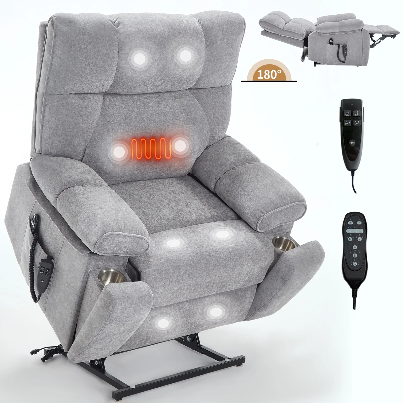 Oversized Chenille Power Lift Recliner with Massage & Heat