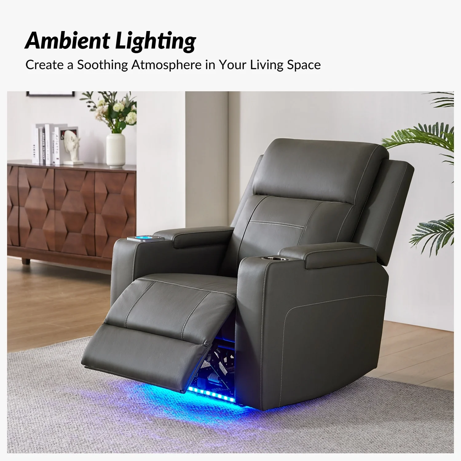 Laura 35.04 Wide Genuine Leather Power Recliner with Adjustable Headrests by HULALA HOME