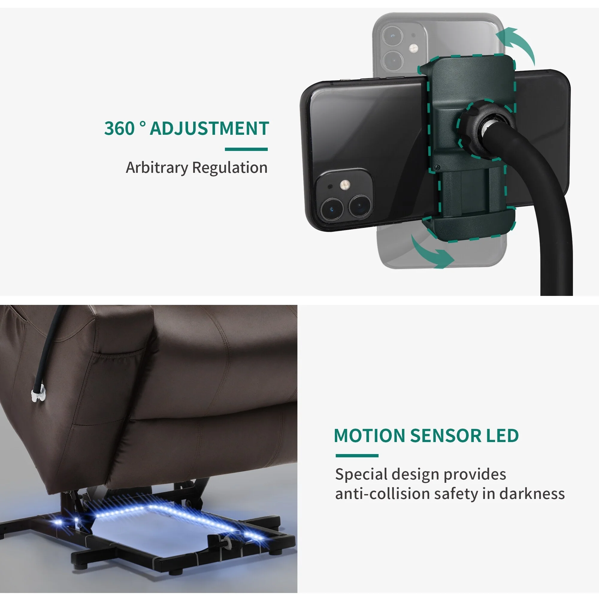 Modern Reclining Chair Fabric Massage with LED and Mobile Phone Holder