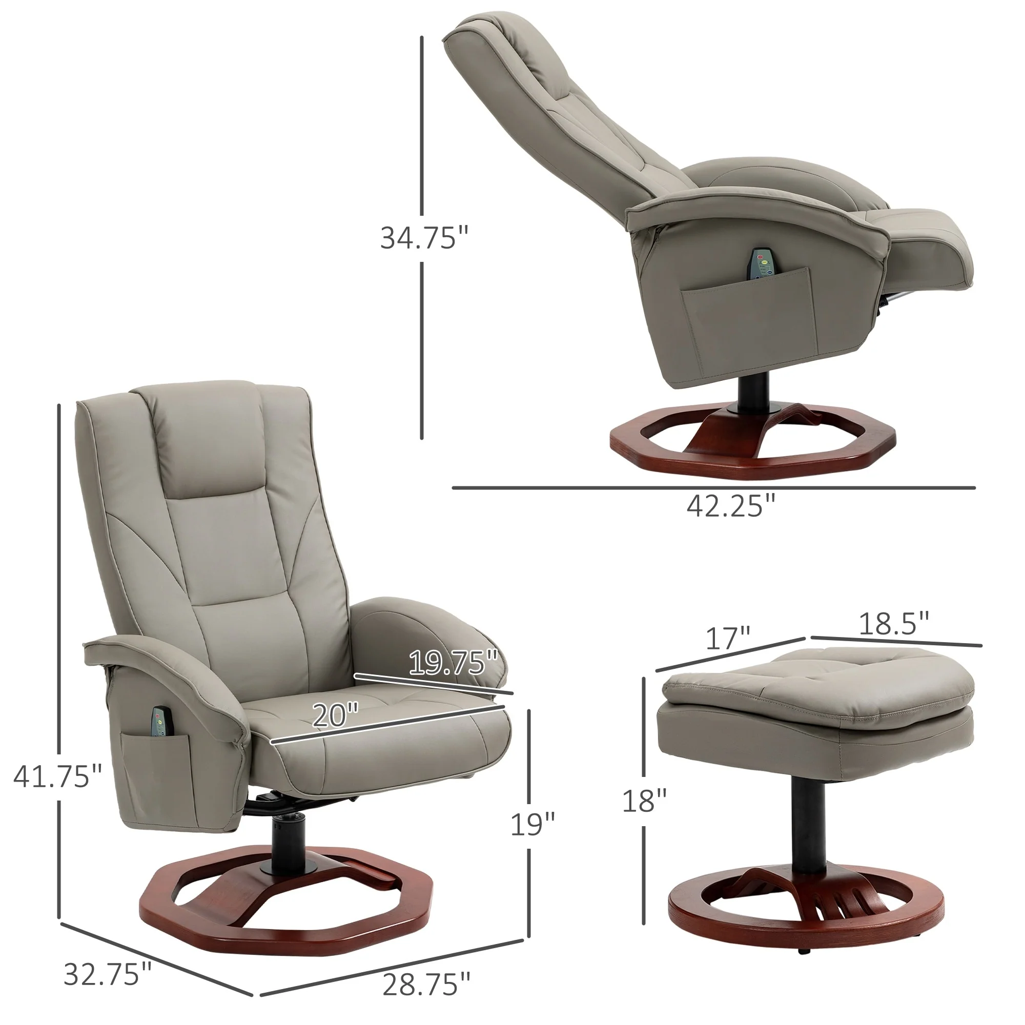 HOMCOM Massage Recliner with Ottoman, Electric Faux Leather Recliner