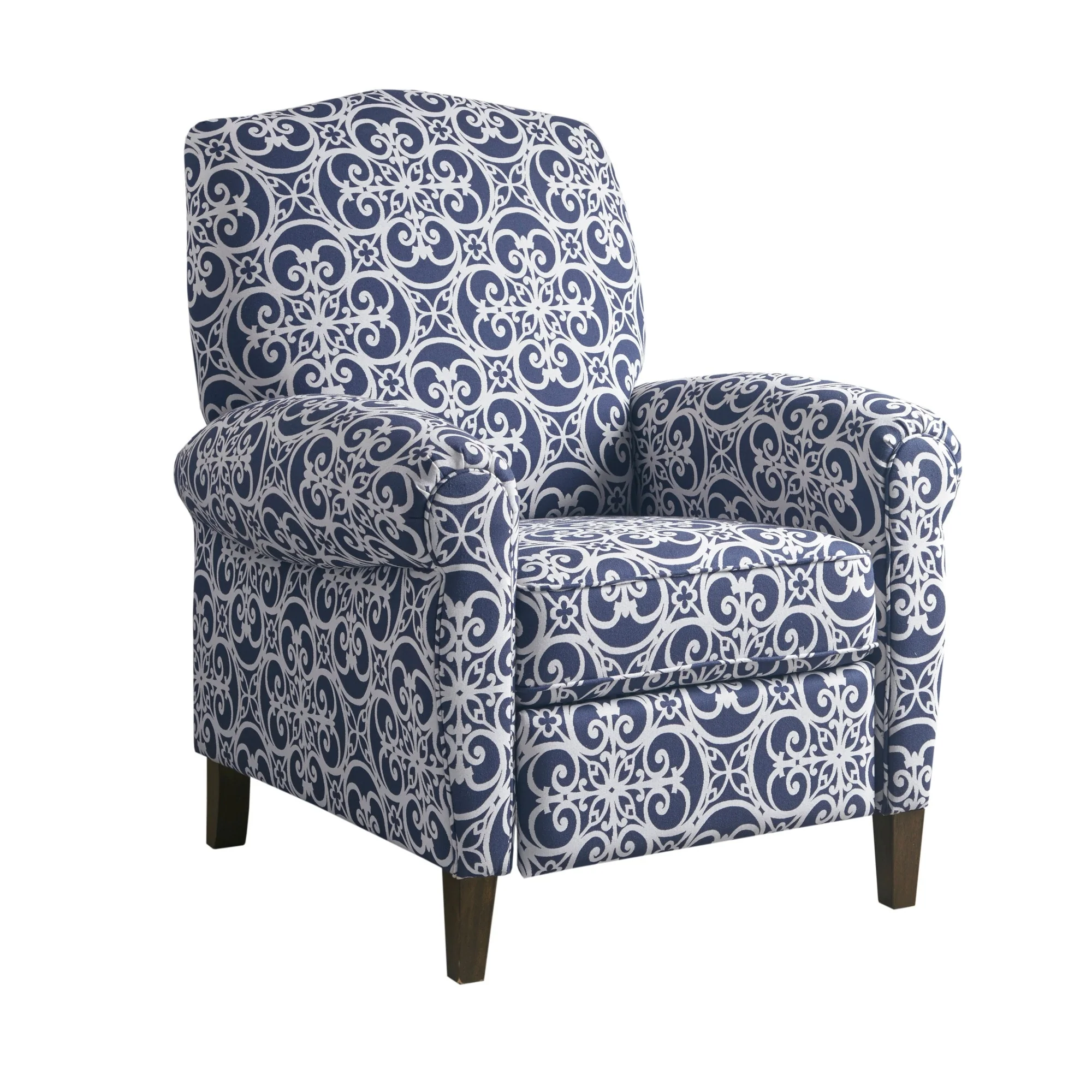 Madison Park Oscar Solid Wood Upholstered Push Back Recliner Chair with Rolled Arms