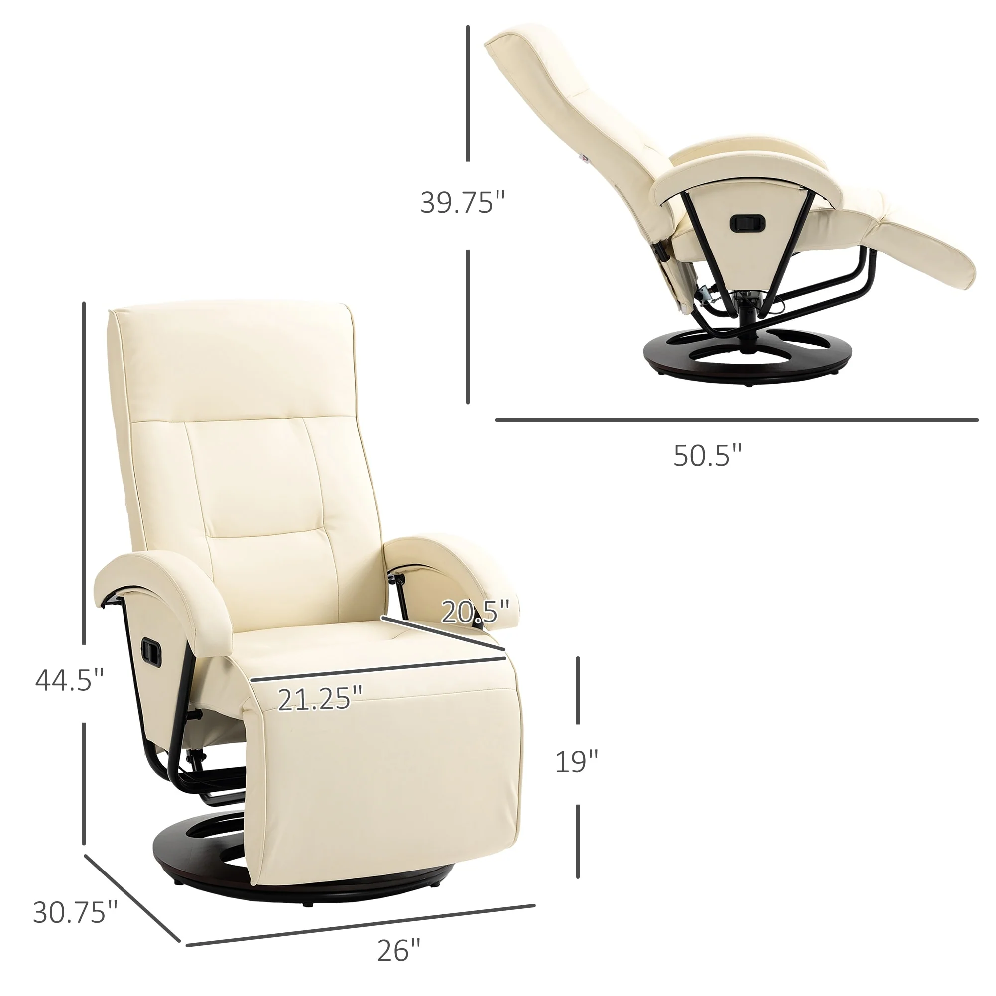 HOMCOM PU Recliner with Footrest, Lounge Chair with 135�� Adjustable Backrest, Swivel Wood Base