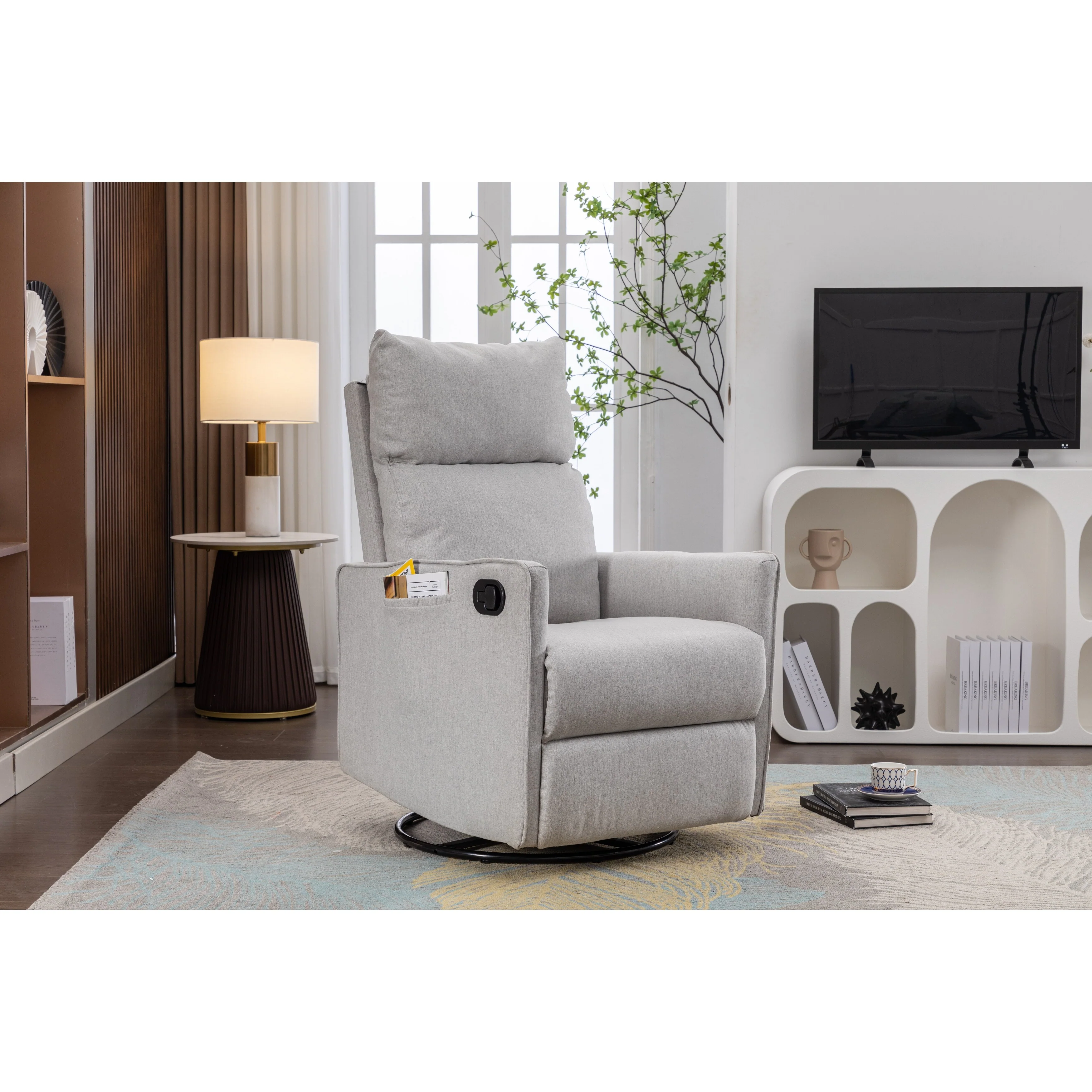 Manual Swivel Rocker Recliner Chair with Adjustable Back & Footrest
