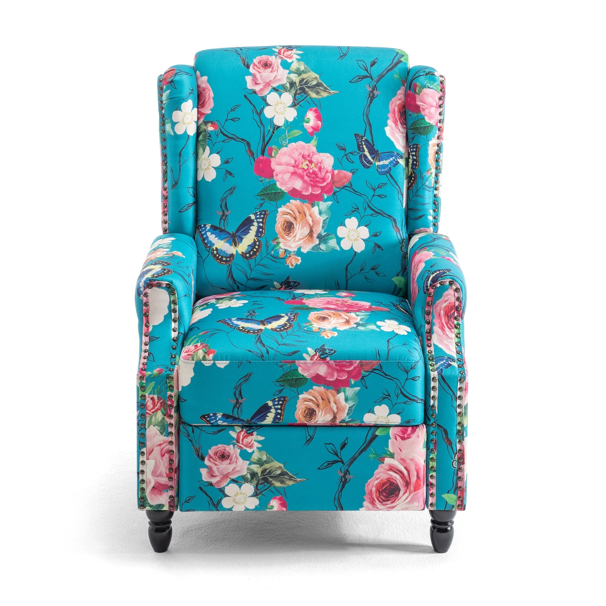 Linen Manual Upholstered Recliner with Wood Legs