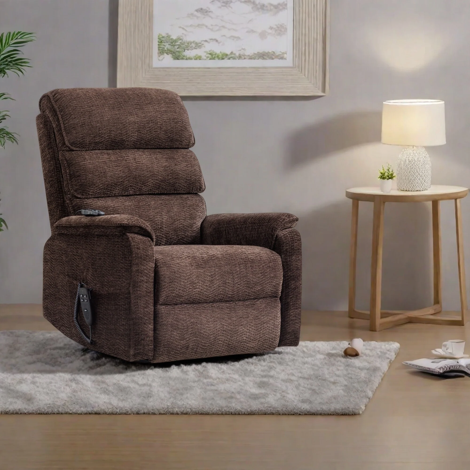 Dual Motor Power Lift Recliner Chair with Massage and Lumbar Heat - Chenille Fabric, Electric Recline