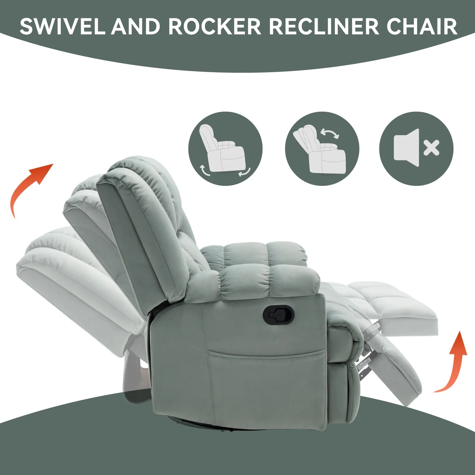 Manual Recliner Chair with Rocker and Swivel