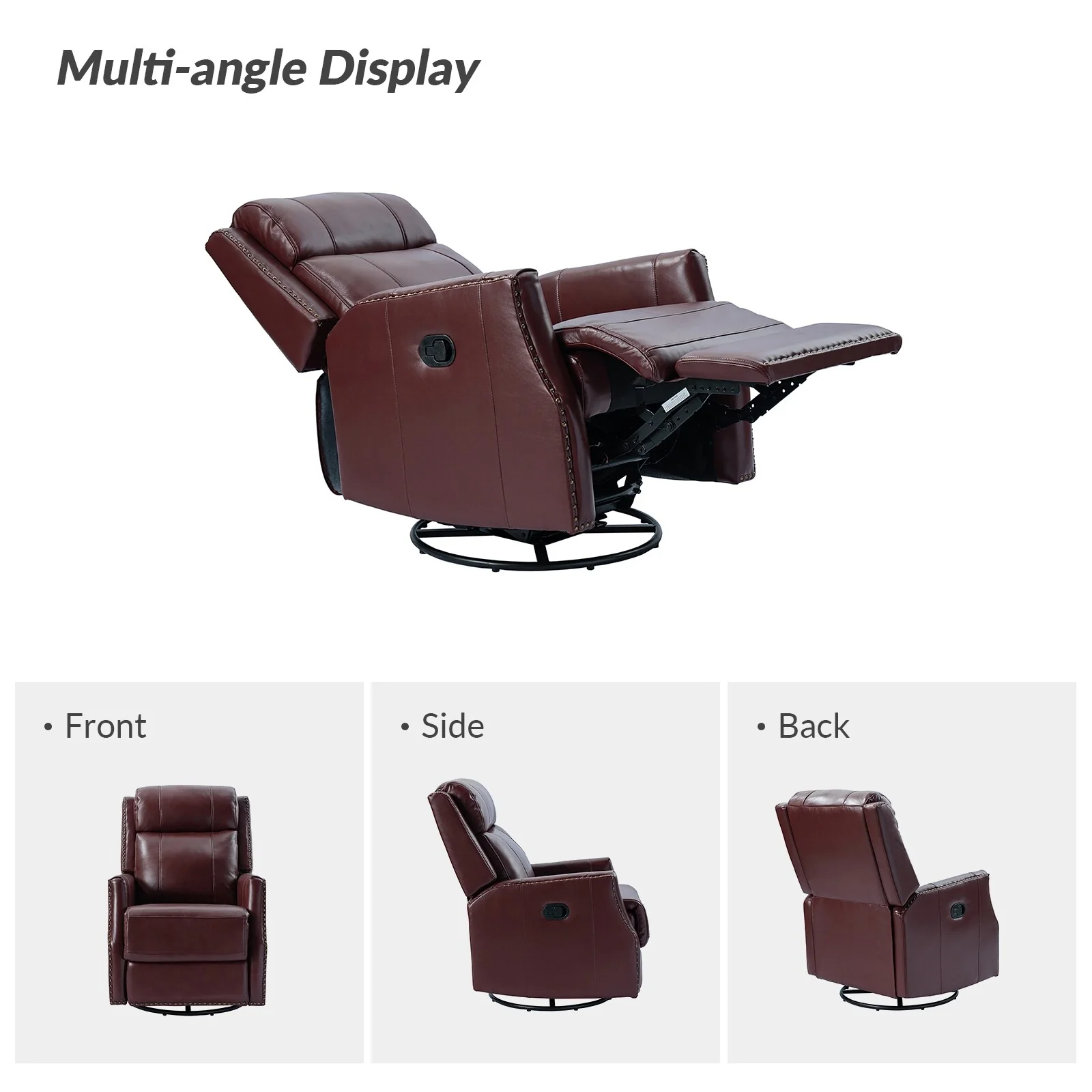 Demeter modern Genuine Leather Swivel Nursery Chair with Nailhead Trims Set of 2 by HULALA HOME
