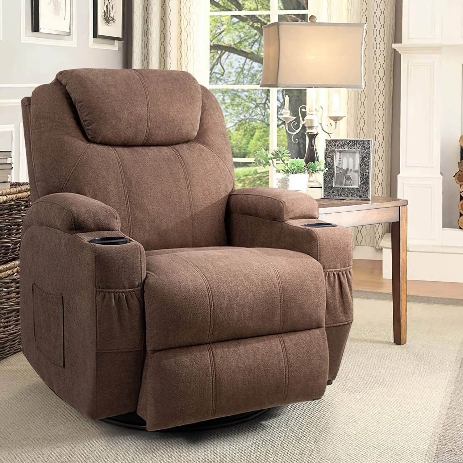 Furniwell Rotary Massage Heated Function Recliner Fabric Whirl