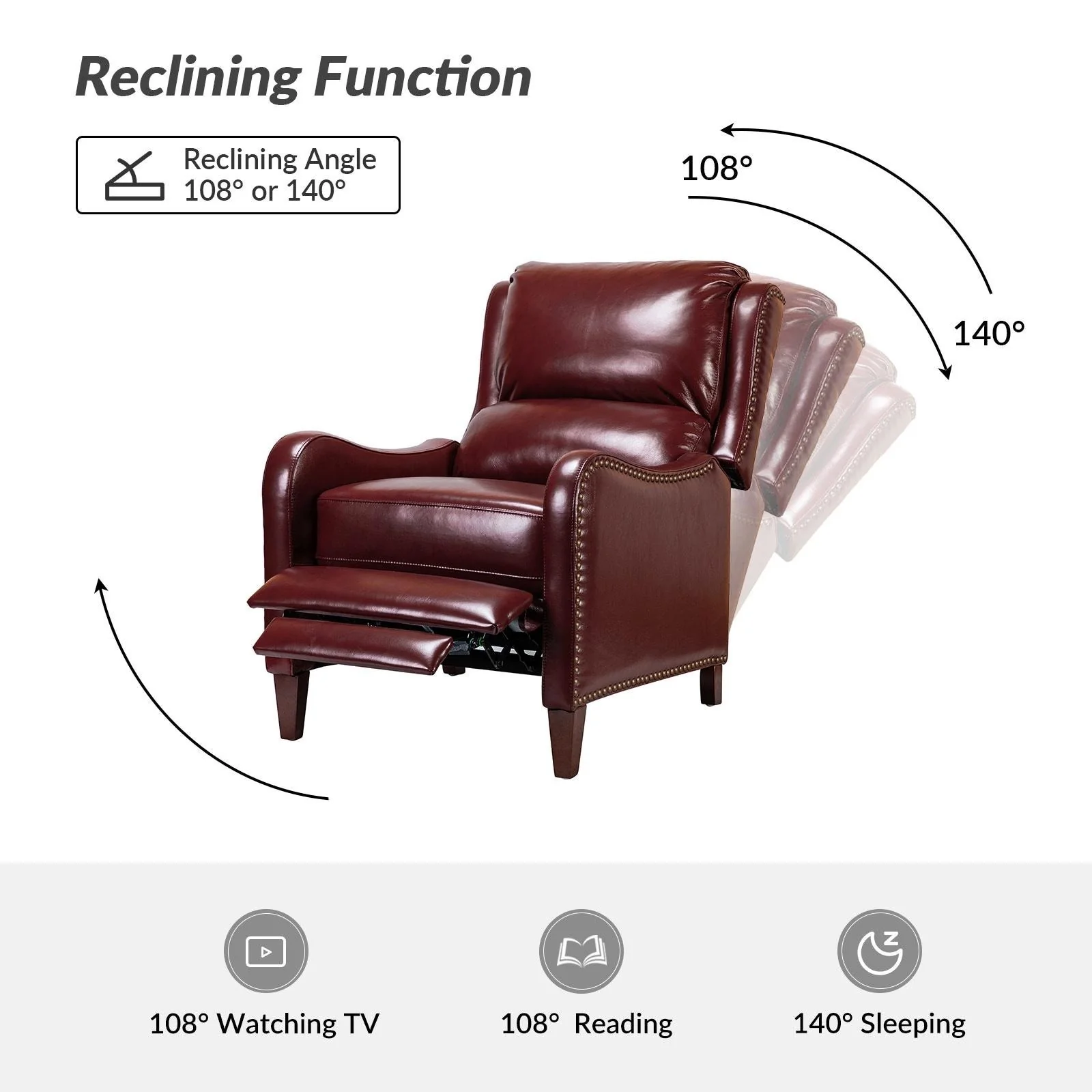 Brigida Modern Genuine Leather Nailhead Trim Recliner with Adjustable Footrest Set of 2 by HULALA HOME