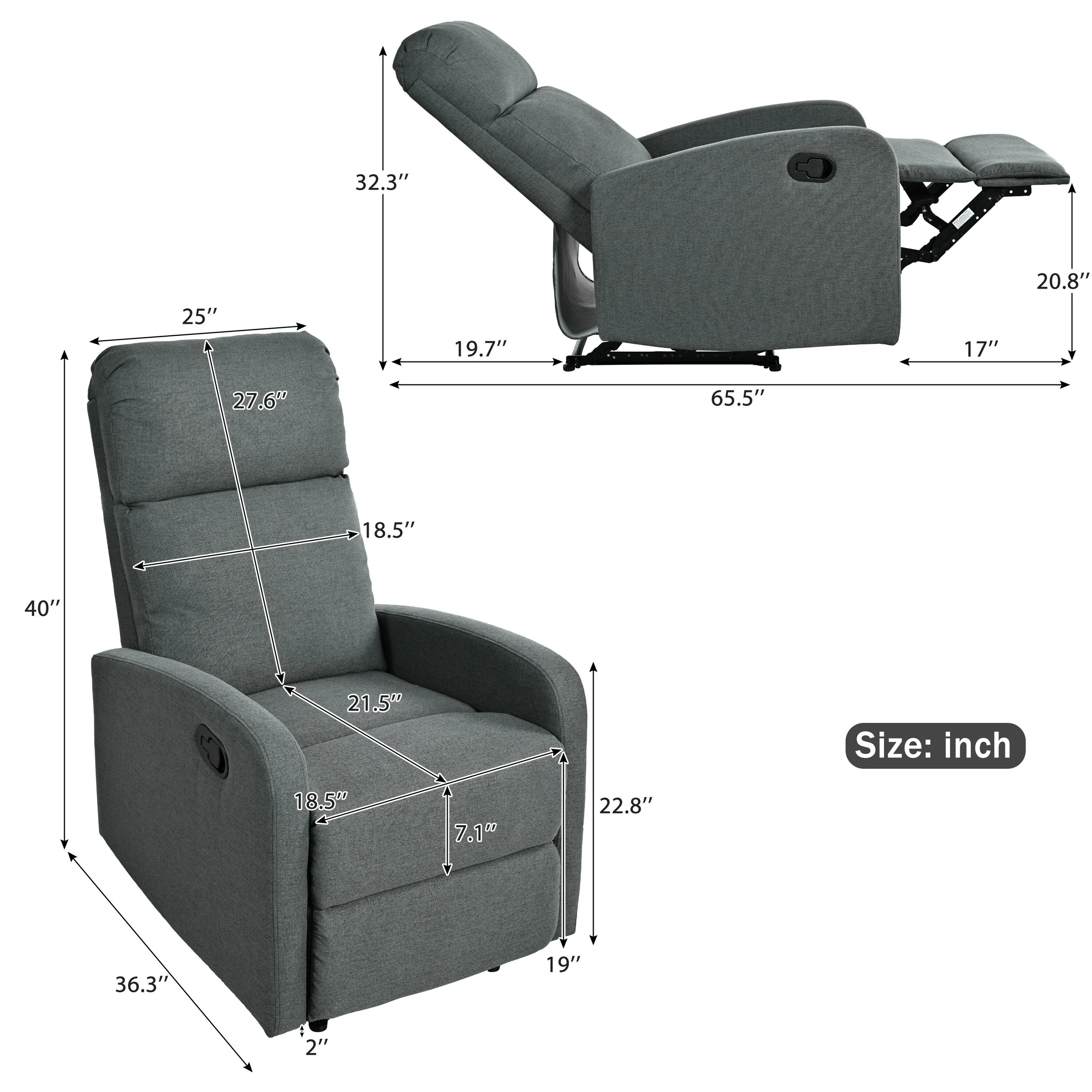 Home Theater Manual Recliner Chair with Adjustable Backrest
