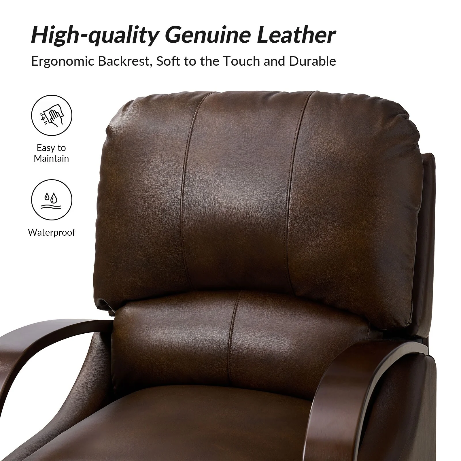 Alex Mid-century Modern Cigar Genuine Leather Manual Recliner with Wooden Curved Arms, Set of 2
