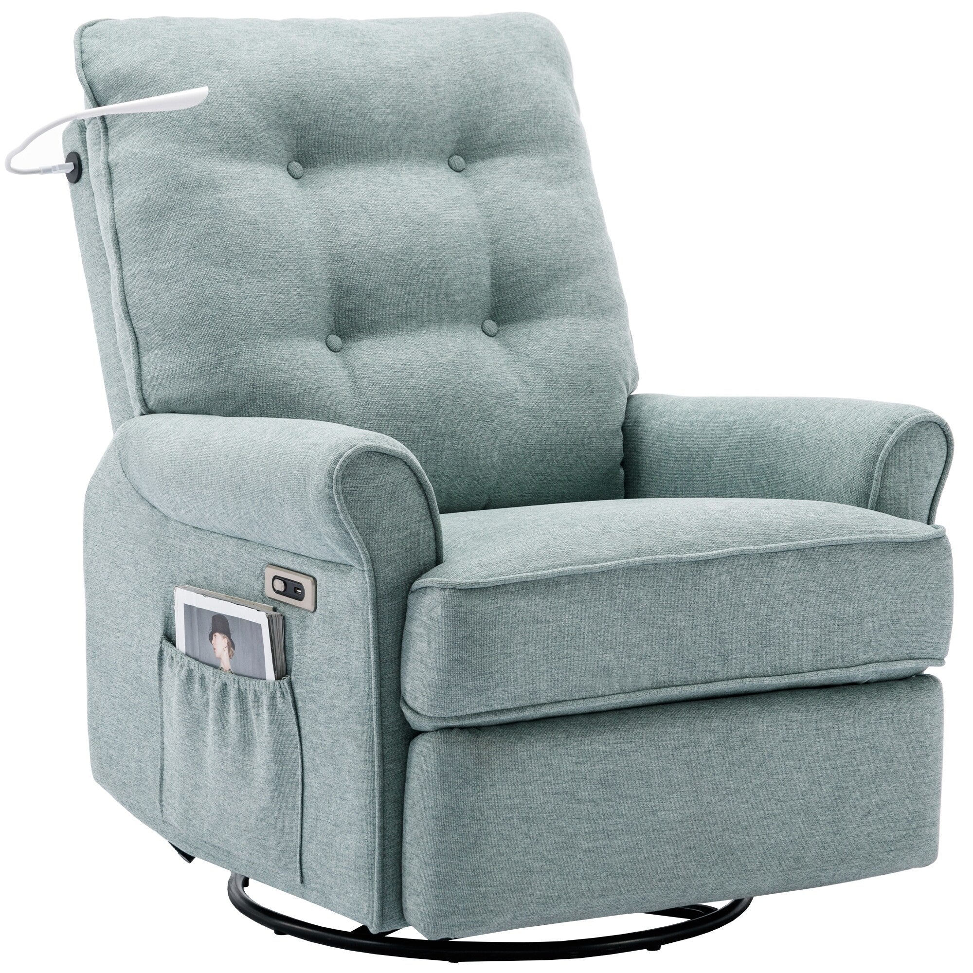 Beige 270�� Swivel Recliner with USB, Rocking Base, and Side Pocket