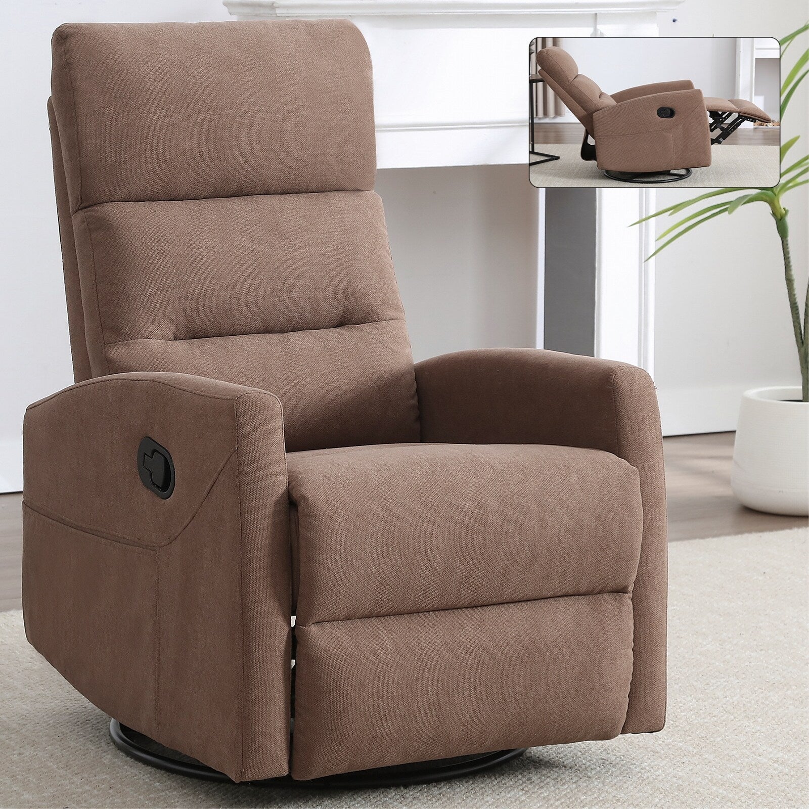 Fabric Manual Recliner Chair 360�� Swivel Chair with Rocker and Footrest, Armchair with Adjustable Backrest Pedals