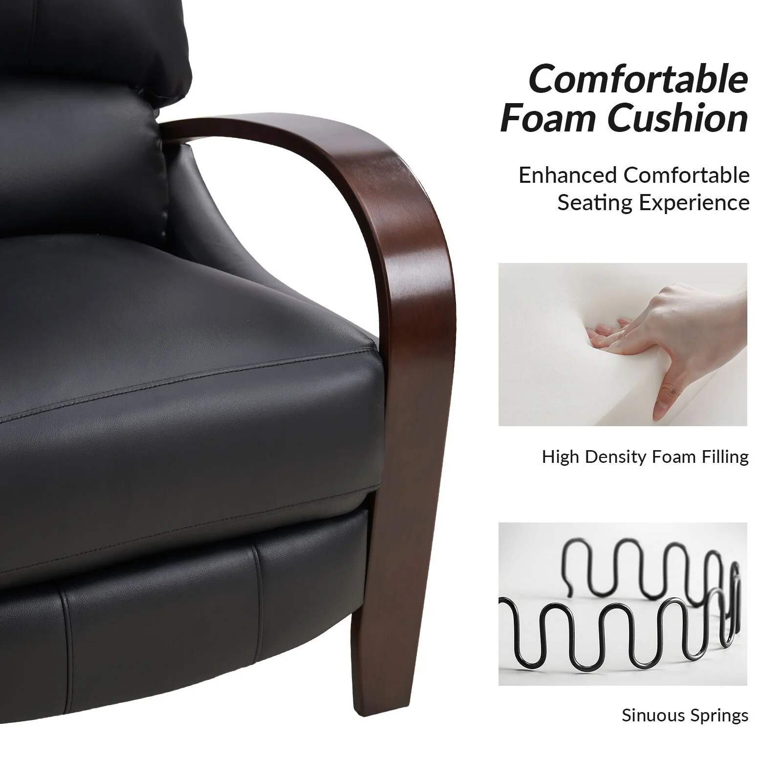 Alex Mid-century Modern Cigar Genuine Leather Manual Recliner with Wooden Curved Arms, Set of 2