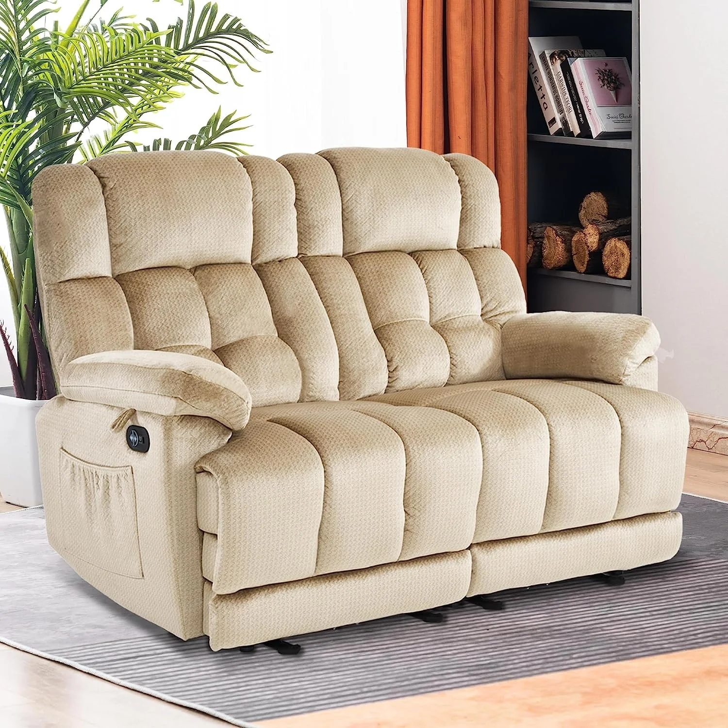 MCombo Electric Power Reclining Loveseat Sofa with Heat and Massage, Fabric 6237