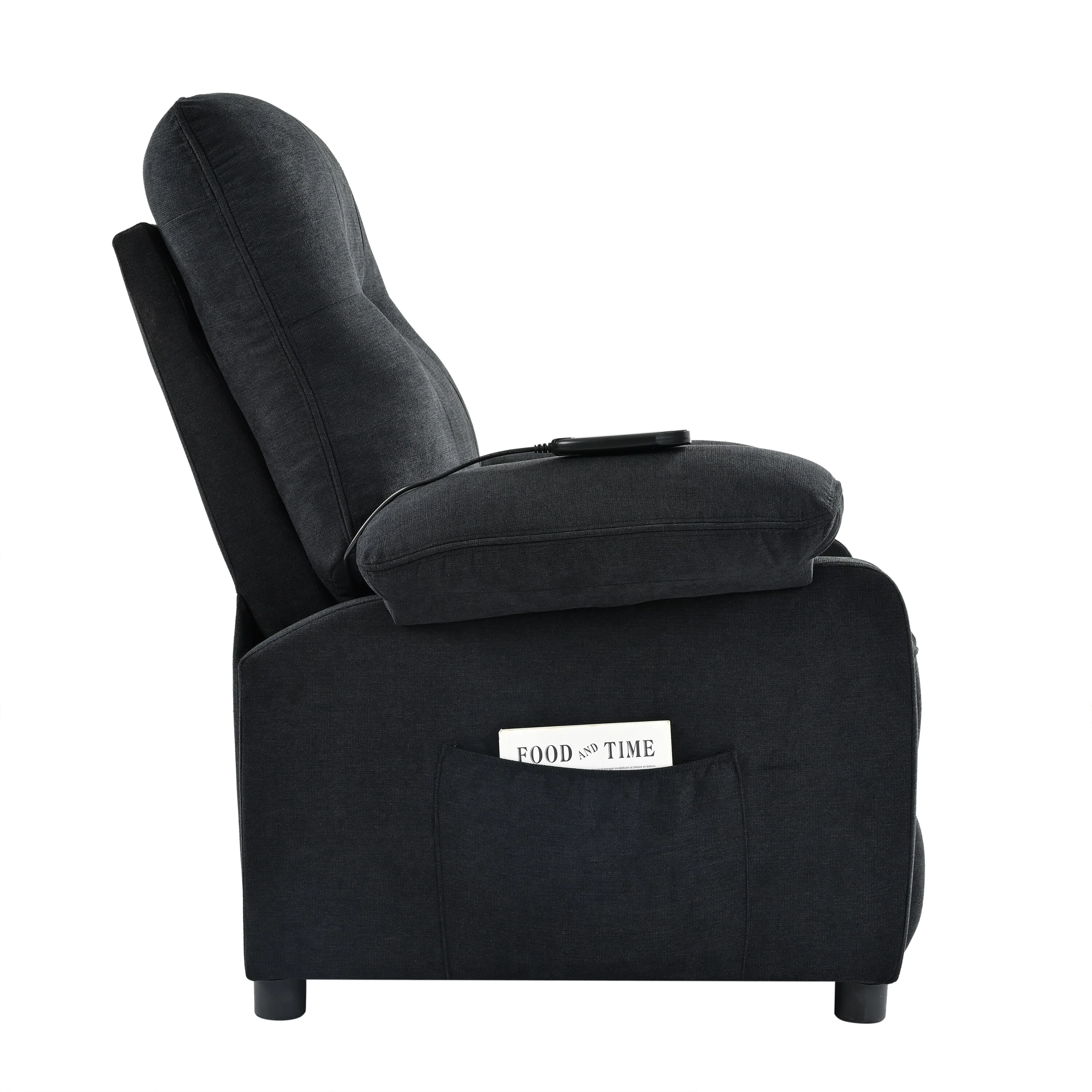 Black Manual Recliner with Massage, Heat, and Solid Wood Frame