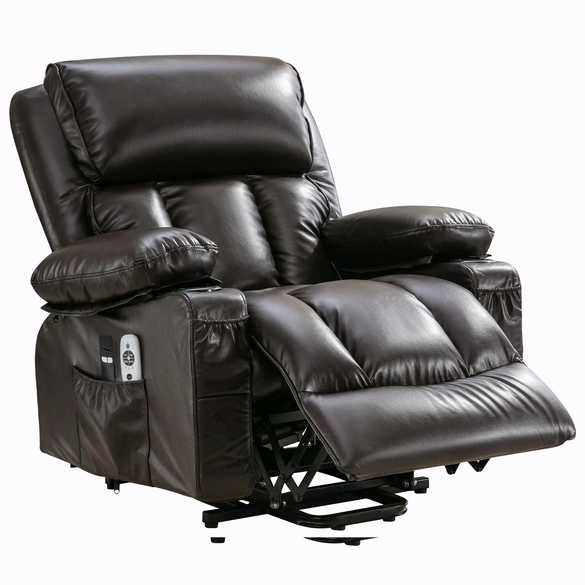 Power Electric Massage Lift Lounge Chair with Heating and Vibration Functions, Fleece Leather with USB